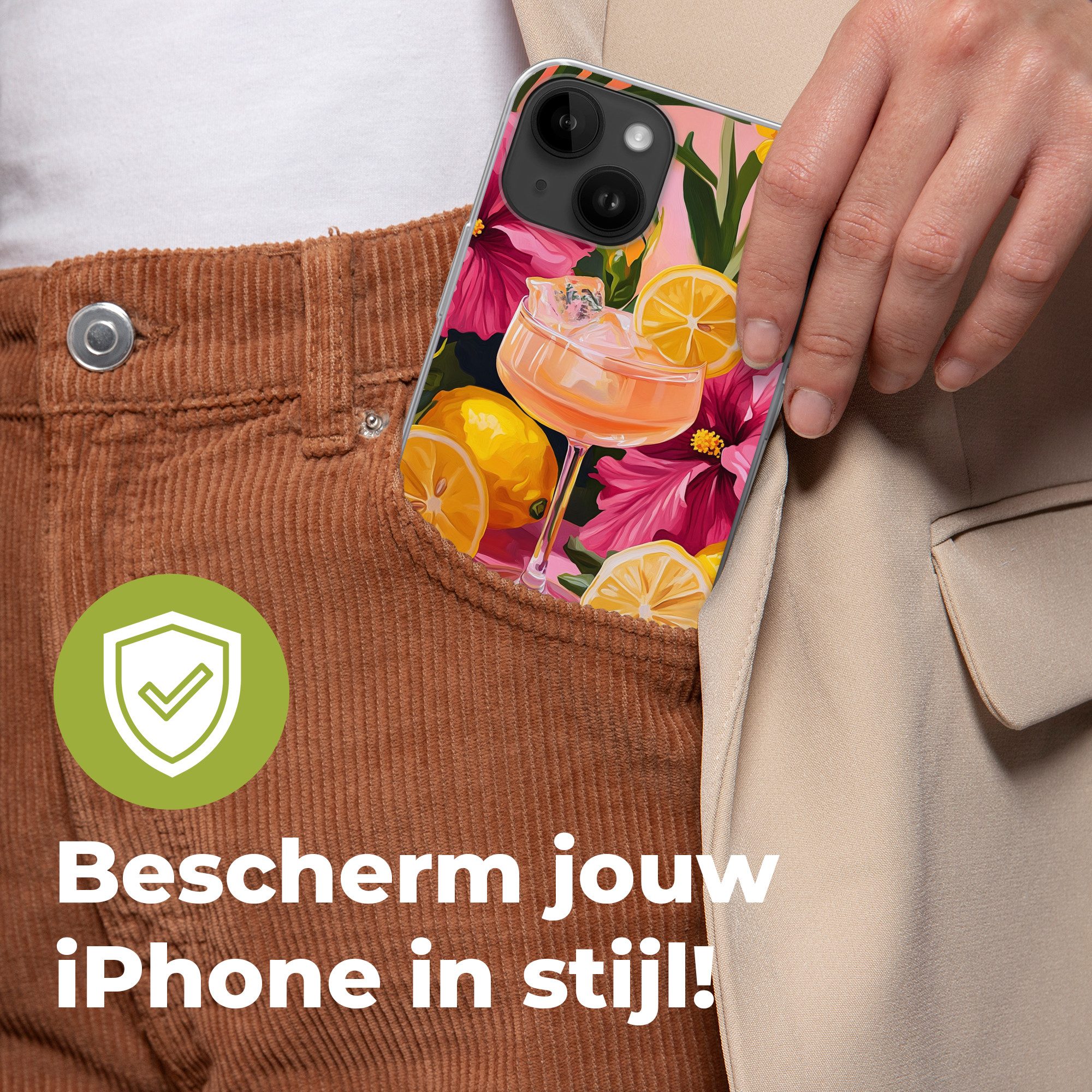 MuchoWow Handyhülle für Apple iPhone 14 Getränk - Blumen - Gelb, Smartphone-Bumper, Print, Handy Schutzhülle Dünn