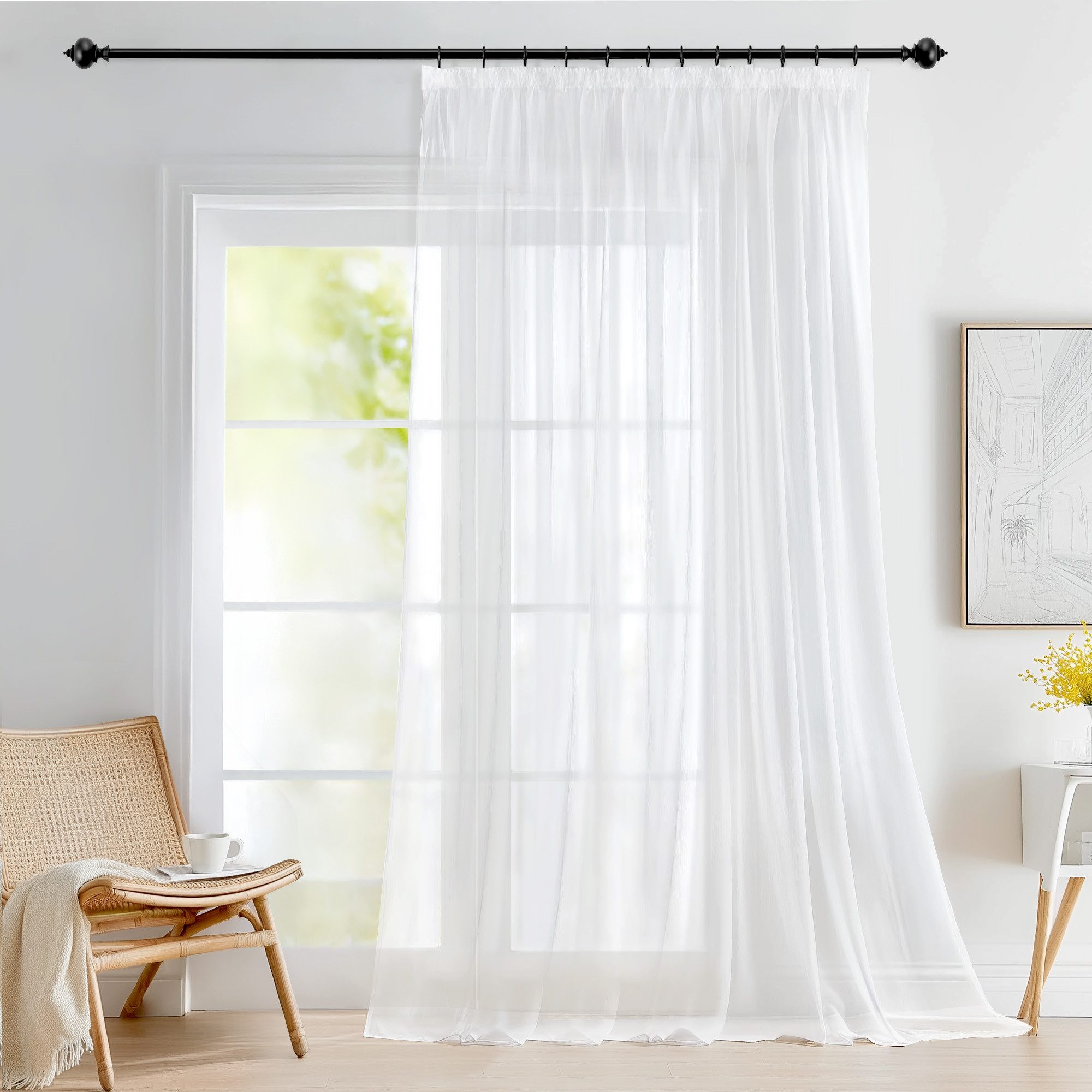 Deconovo Gardine Wohnzimmer Gardinenschals mit Kräuselband Gardinen Wohnzimmer 1er Set, Store