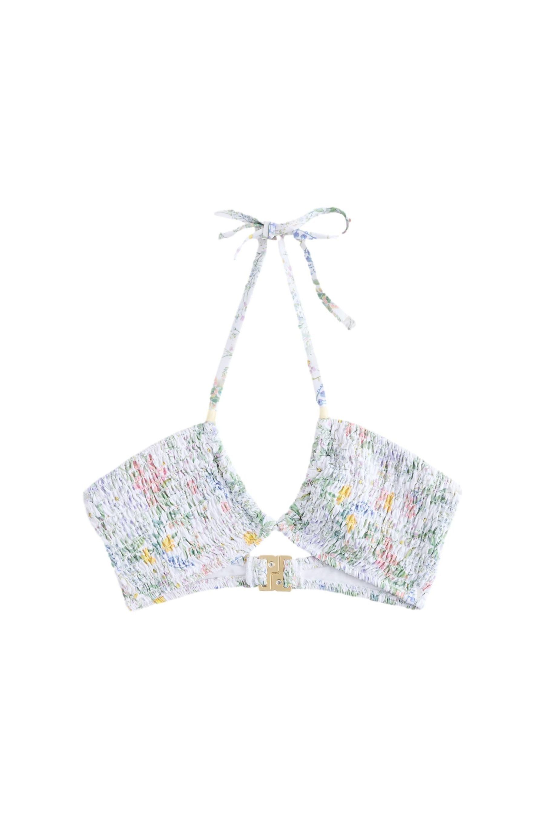 Bandeau-Bikini-Top Gerafftes Bikinitop mit Multiway-Trägern und Print