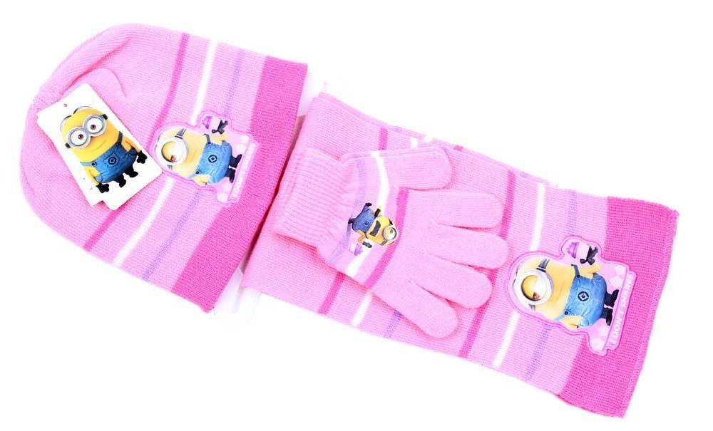 Sarcia.eu Mütze & Schal Rosa-weißes Set: Schal, Handschuhe, Mütze MINIONS