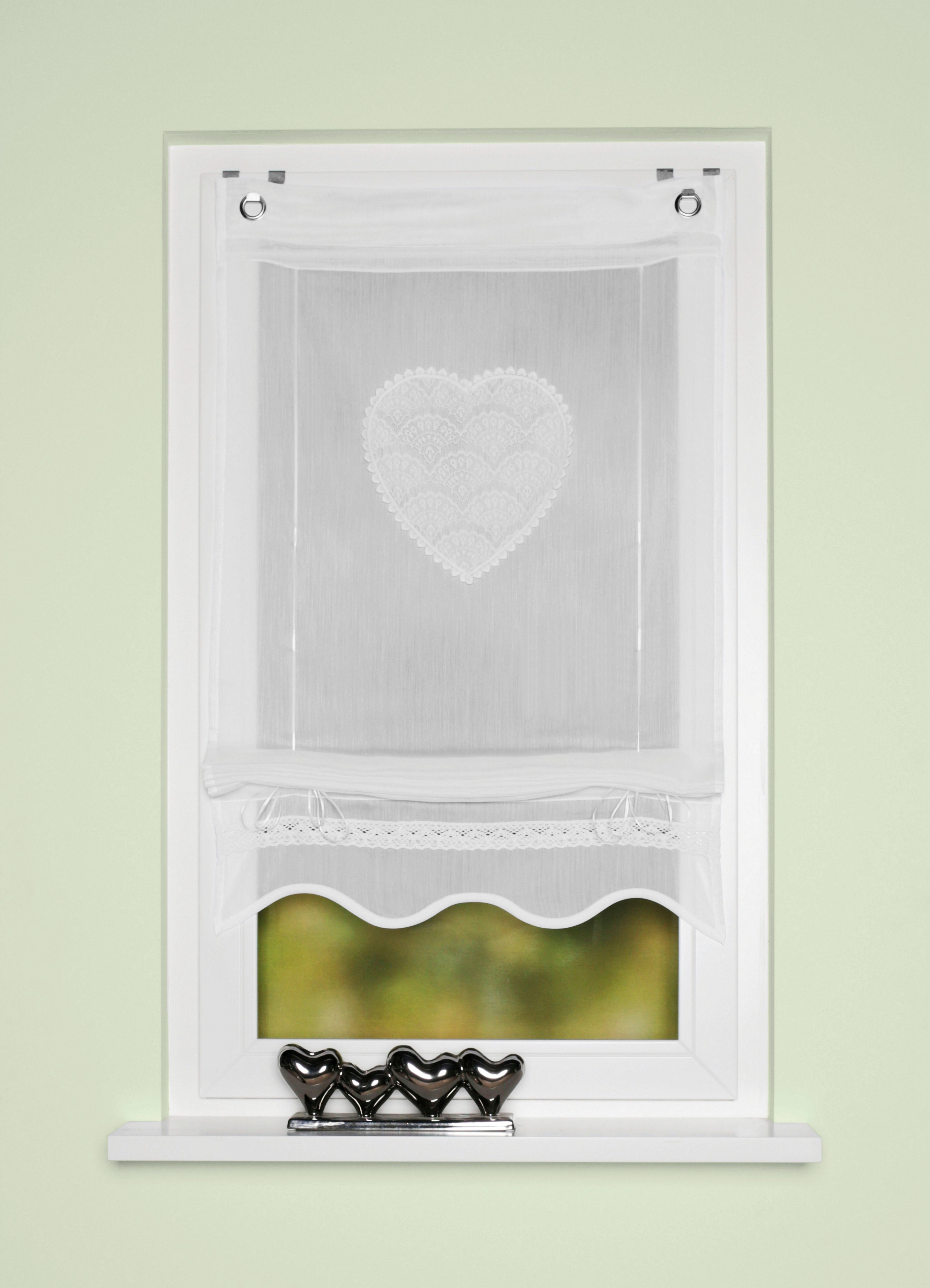 HOME WOHNIDEEN Bändchenrollo CORAZON, mit Hakenaufhängung, Bändchenrollo, bestickt