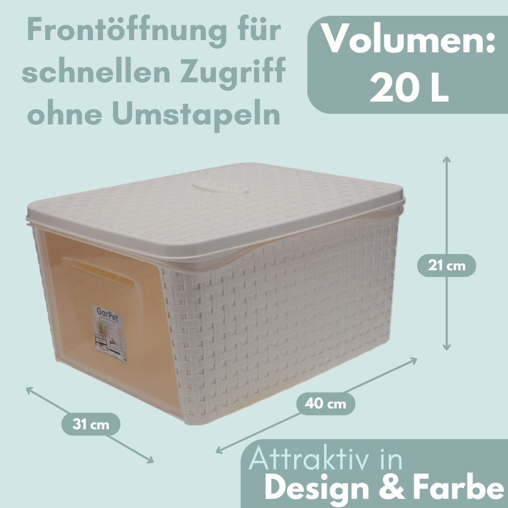 GarPet Aufbewahrungsbox 4er Set Aufbewahrungsbox mit Deckel Weiß Frontöffnung Aufbewahrung, Frontöffnung