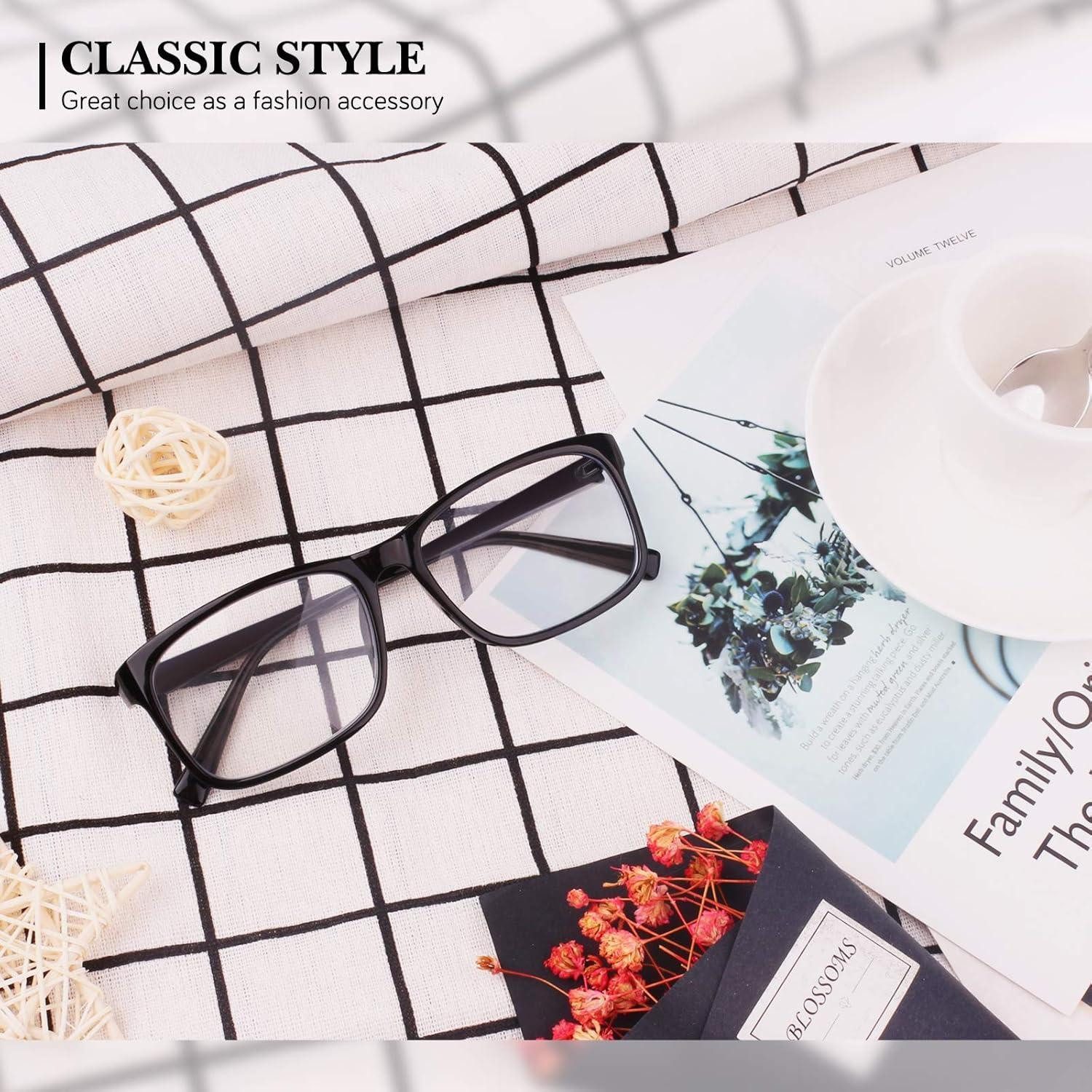 LuxusKollektion Sonnenbrille Brille Nerdbrille ohne Stärke Damen Herren UV400 PO2 Glänzend Schwarz