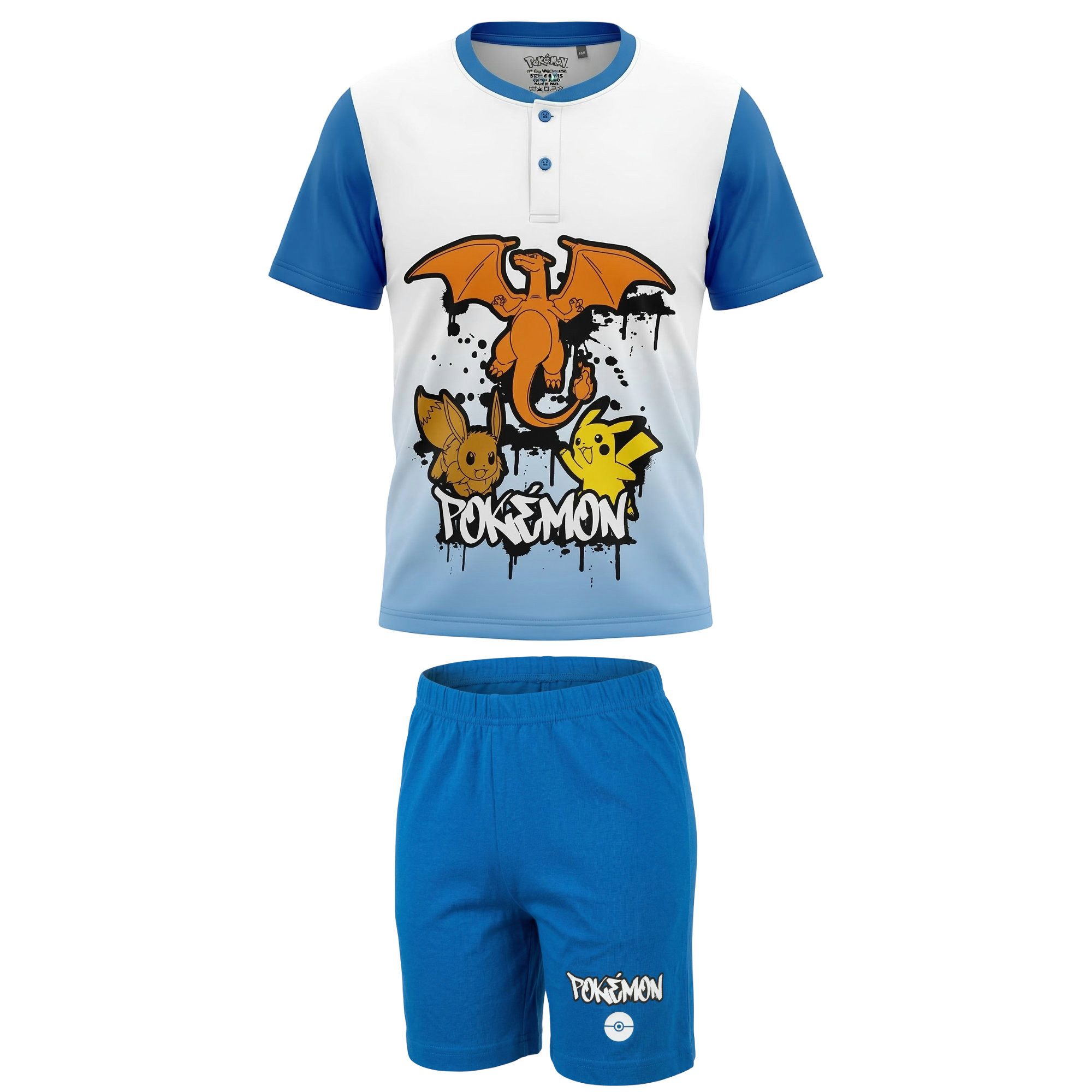 POKÉMON Schlafanzug Pokemon Pikachu Kinder Schlafanzug Pyjama Shirt Shorts 100% Baumwolle, Gr. 116 bis 152