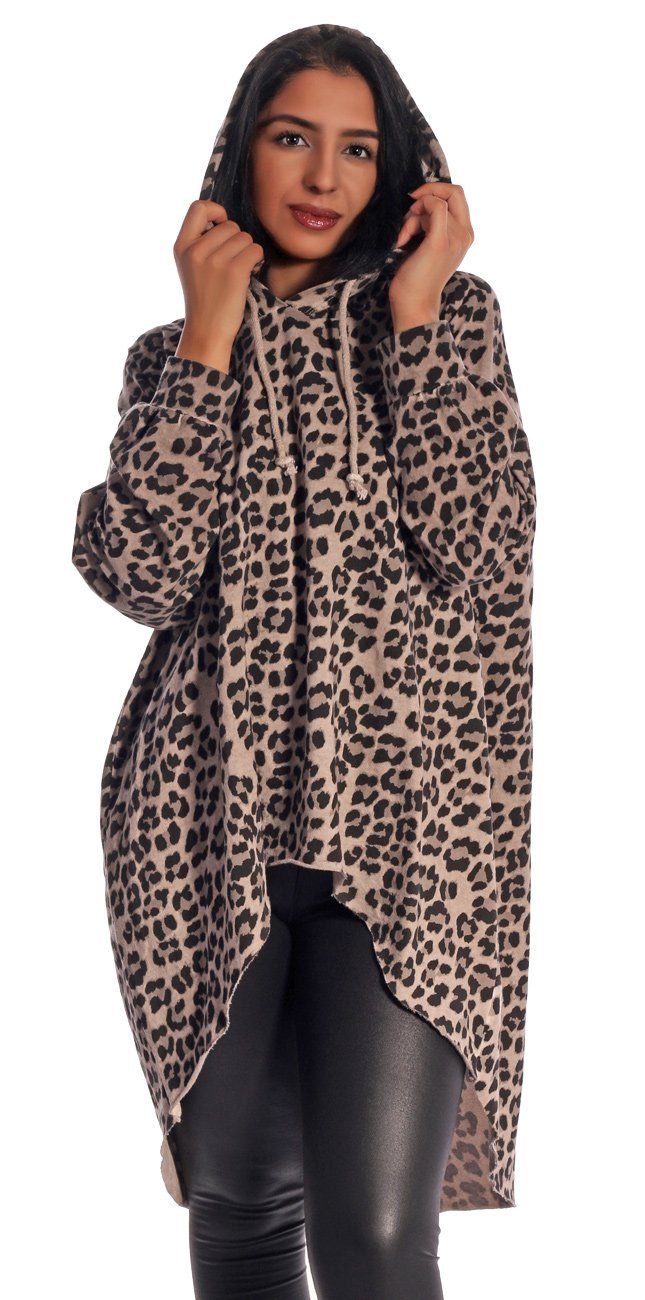 Charis Moda Hoodie »Tunika im Animalprint vorne kurz hinten lang mit Kapuze«