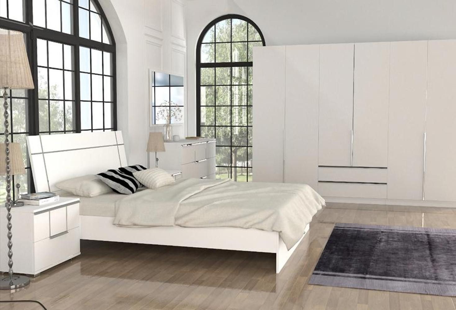 Komplettschlafzimmer Bett mit Nachttischen, Kleiderschrank und Kommode in Holzoptik