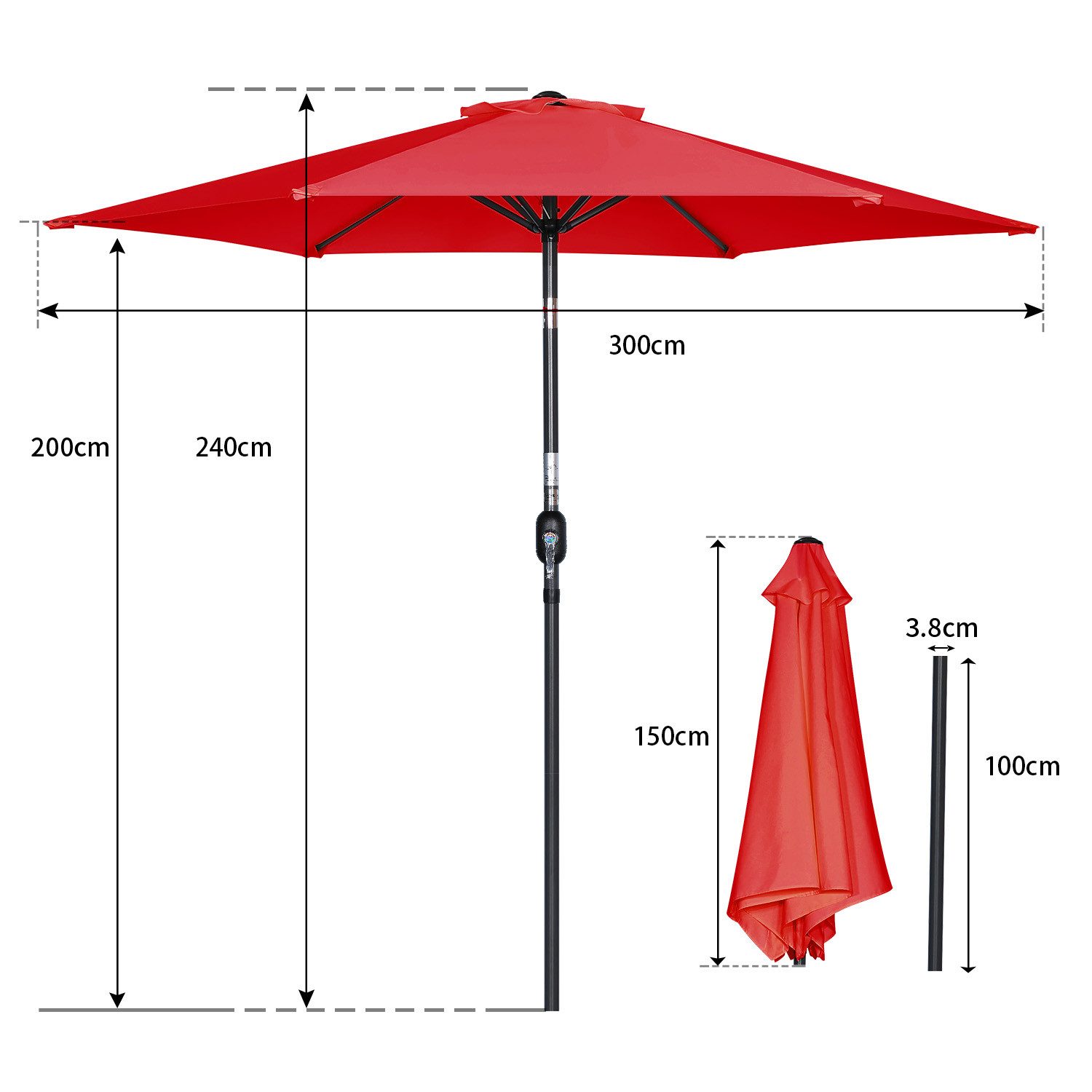 Angel Living Sonnenschirm Ø 300 cm, UV-Schutz 50+, Rund, aus Polyester, für den Balkon, den Strand, den Garten oder die Terrasse, 4.7kg
