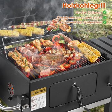 TLGREEN Holzkohlegrill Grillwagen XL, Smoker Grill, BBQ Grill für camping
