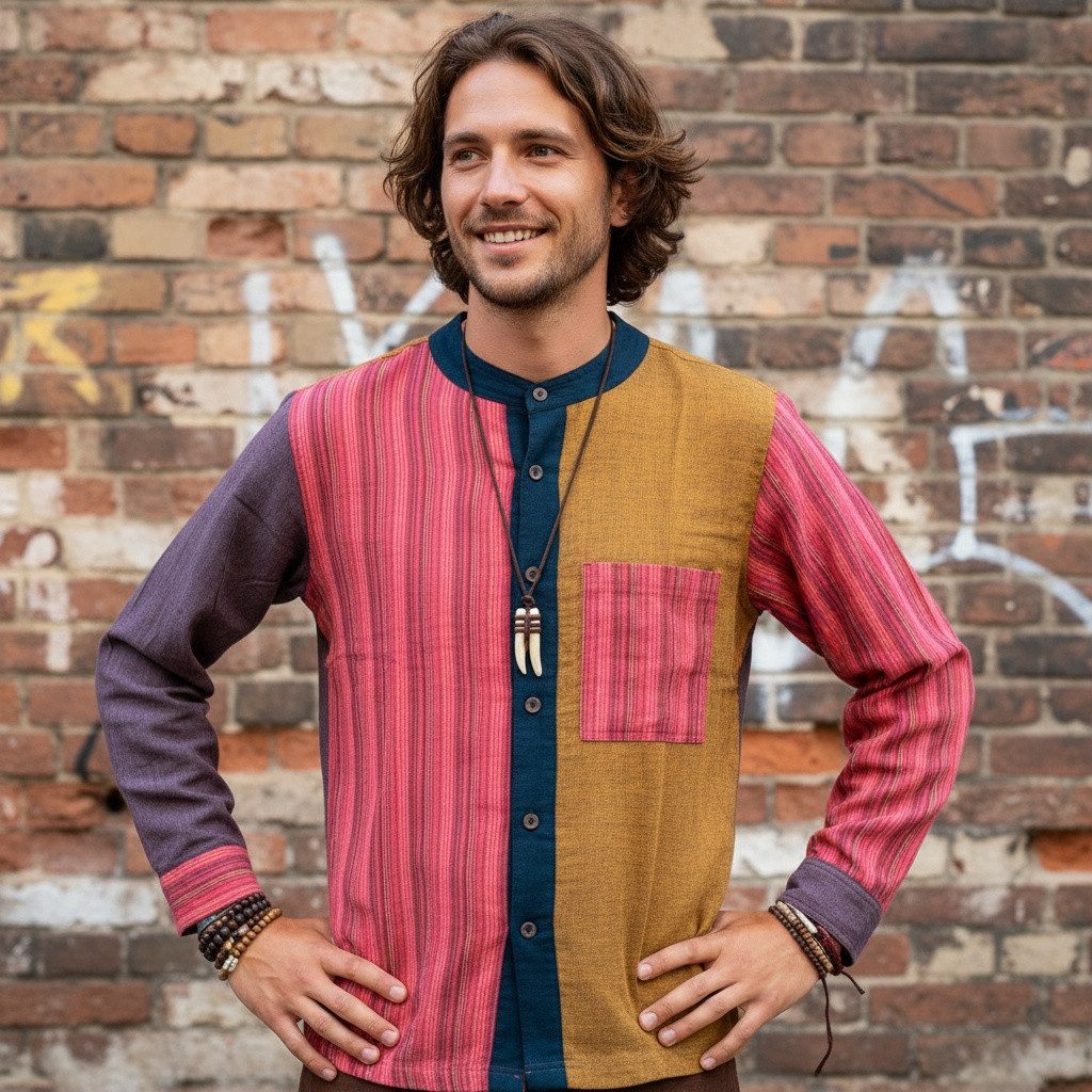 Guru-Shop Hemd & Shirt Nepal Ethno Patchworkhemd, Freizeit Hemd -.. Hippie, günstig online kaufen
