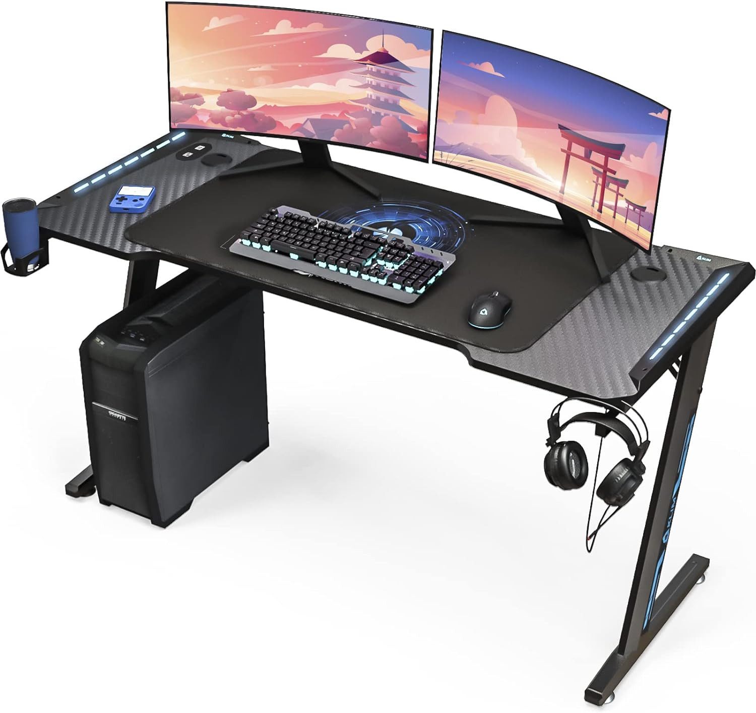 KLIM Gamingtisch K140, RGB Beleuchtung, 140 x 60 x 75 cm, Mit Kabelmanagement und Mauspad