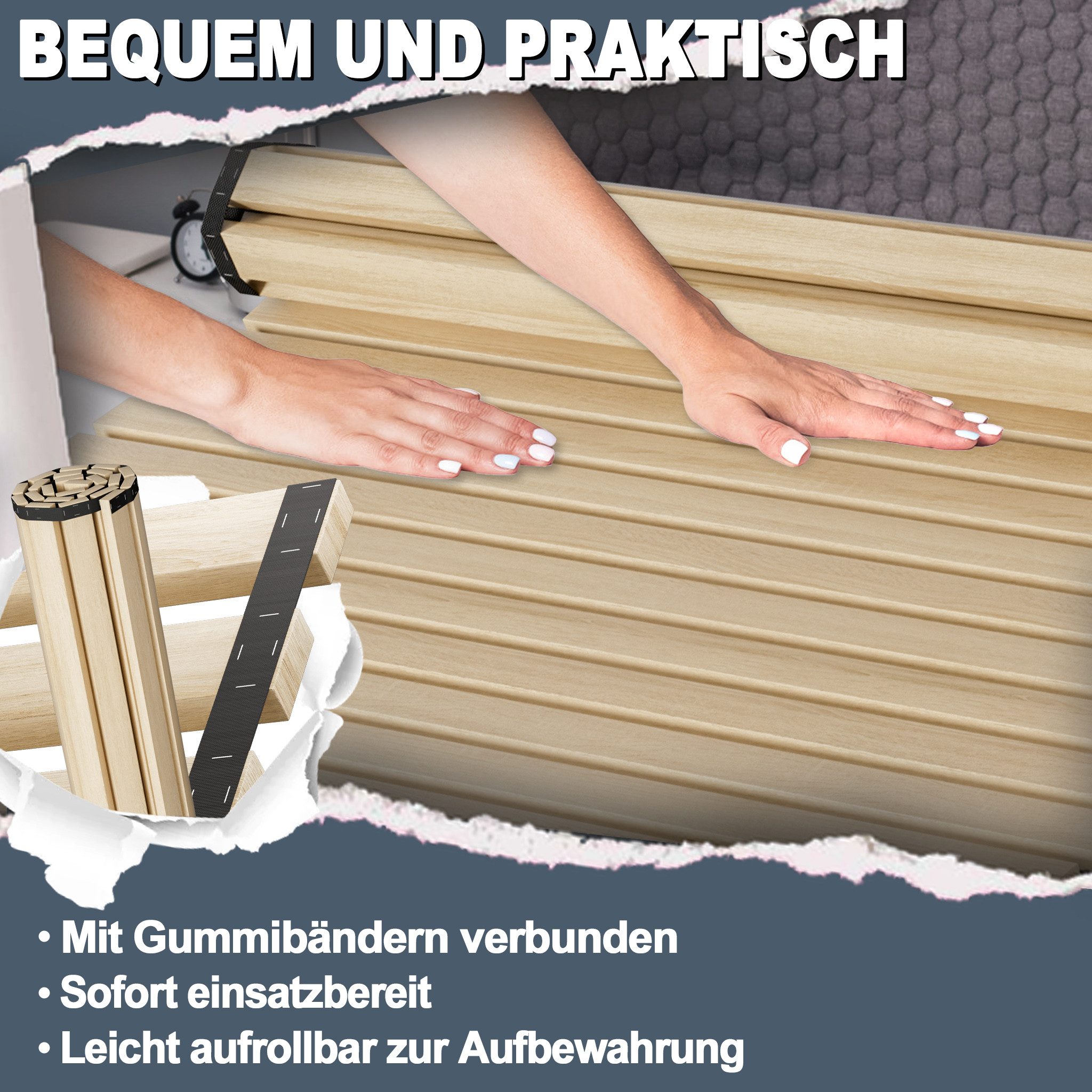 Lattenrost Rollrost Faltbare Rolllattenrost aus Zederholz mit 23 Leisten, FIVMEN, 2cm Dicke Holzlatten Ersatzleisten Belast bis 300KG – Bild 4 von 5