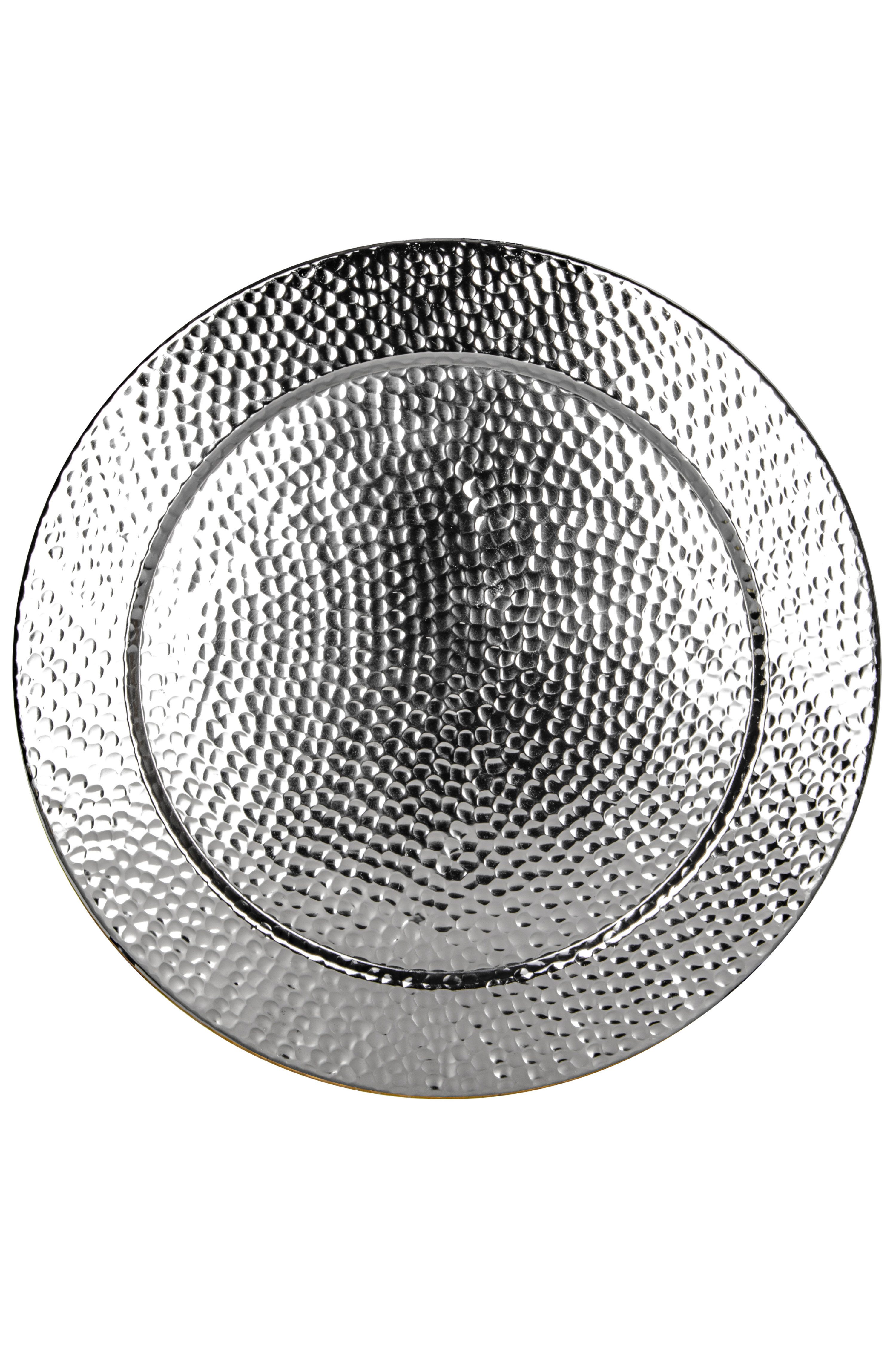 Marrakesch Orient & Mediterran Interior Dekotablett Tablett Nizza silberfarben rund aus Aluminium 60cm modernes Design (1 St), Handarbeit