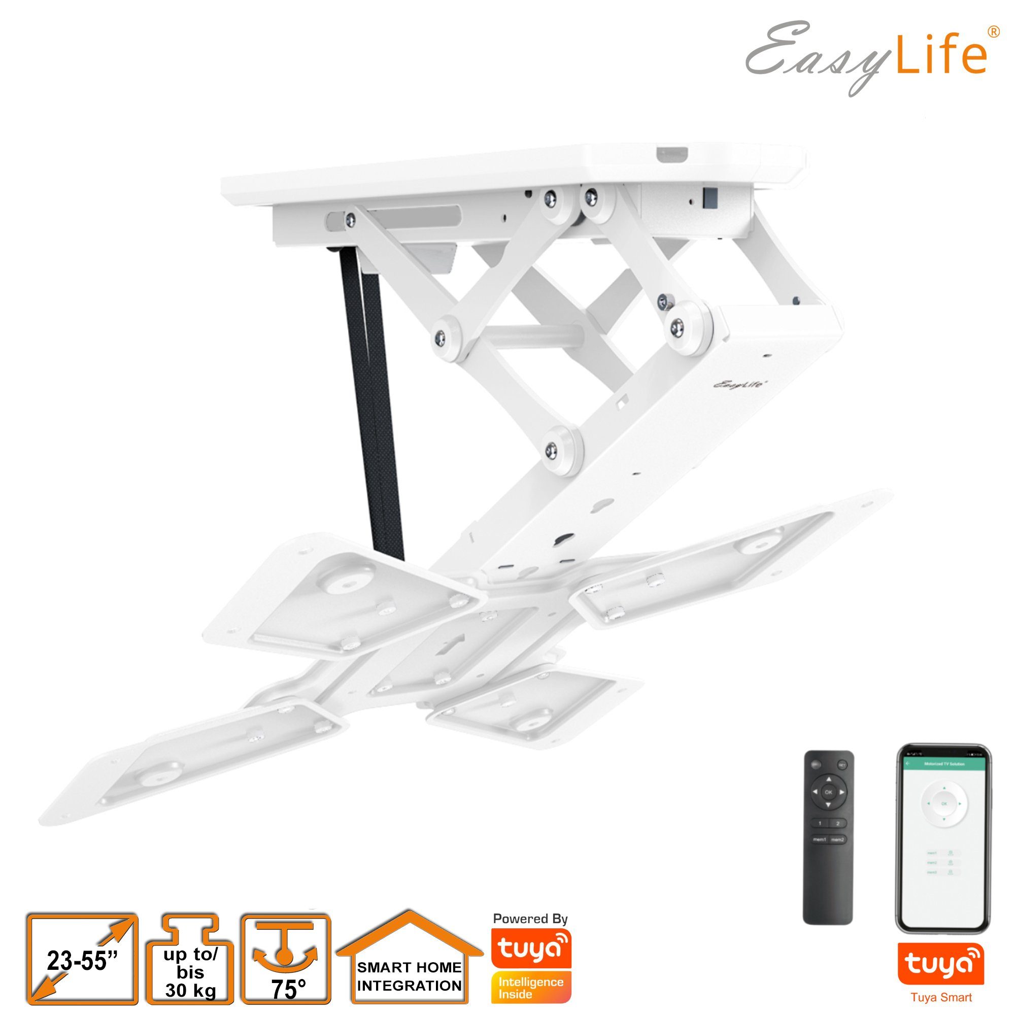 EasyLife TV-Deckenhalterung TV Deckenhalter elektrisch schwenkbar 23-55 Zoll, VESA 400x400 (weiß), (bis 55 Zoll)