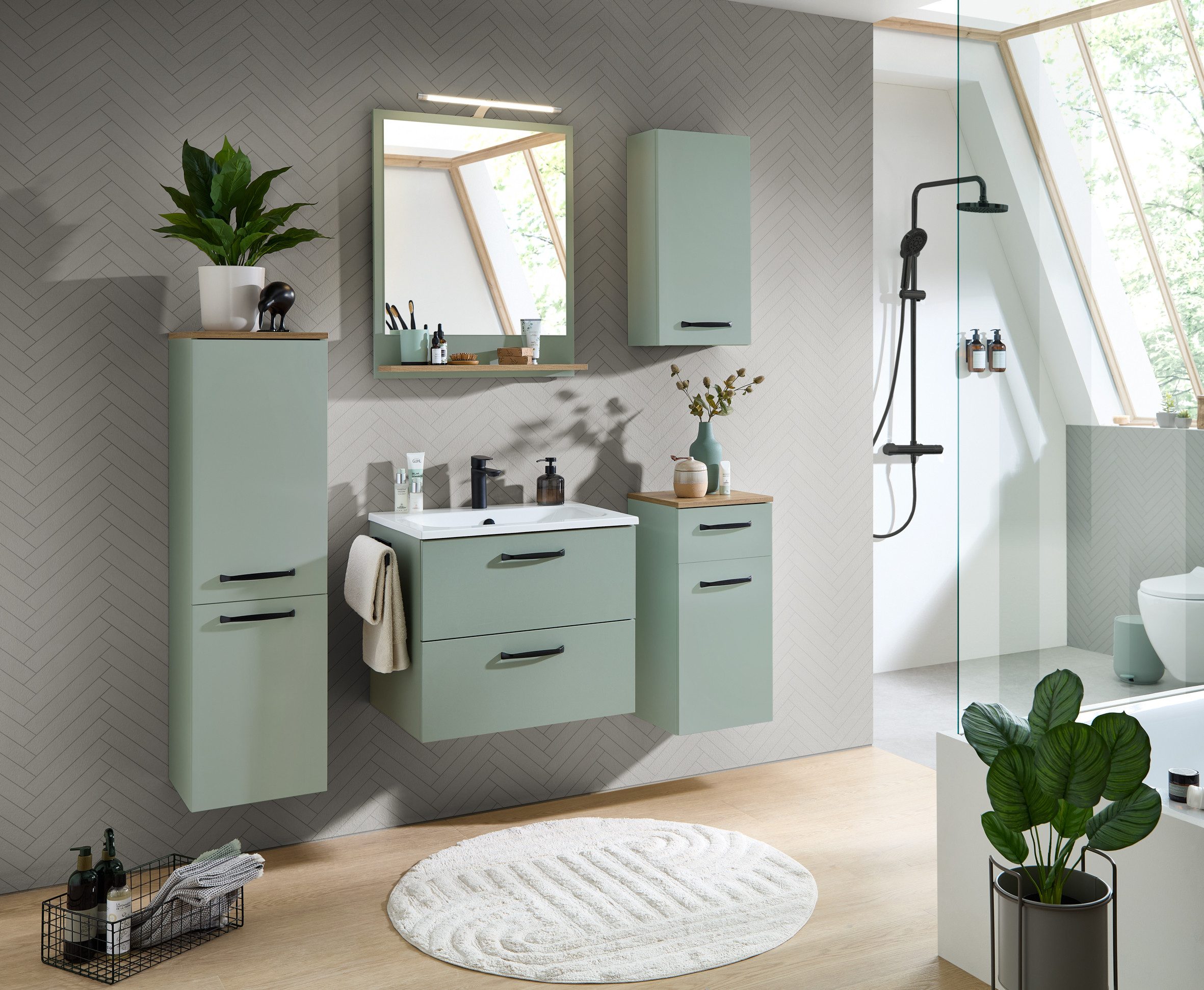 Saphir Badmöbel-Set Quickset 500, Waschtischunterschrank mit Mineralmarmorwaschtisch, (2-St), Waschplatz mit Mineralmarmorbecken, Klappe und Schublade