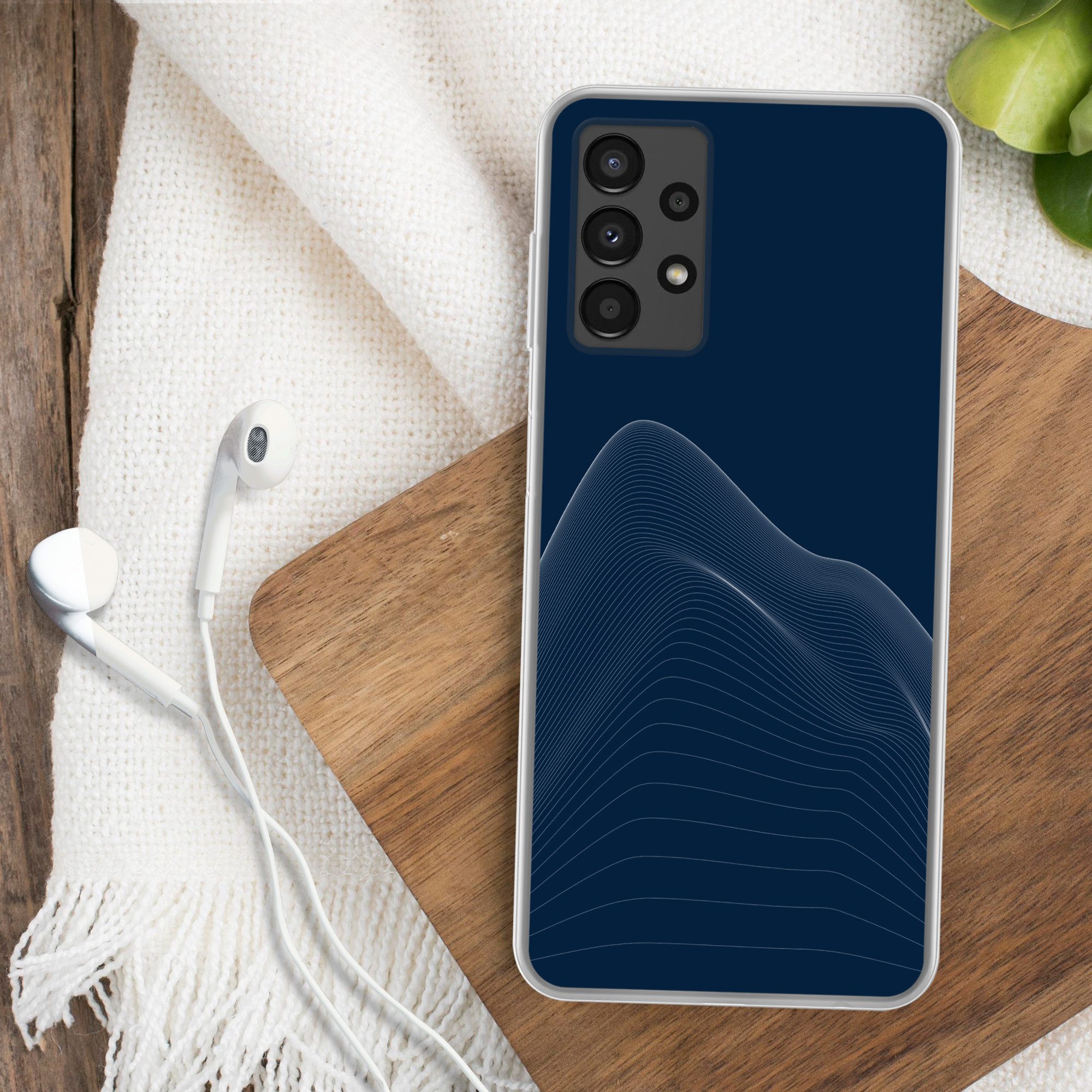 MuchoWow Handyhülle für Samsung Galaxy A13 4G Linien - Abstrakt - Blau - Weiß, Smartphone-Bumper, Print, Handy Schutzhülle Dünn
