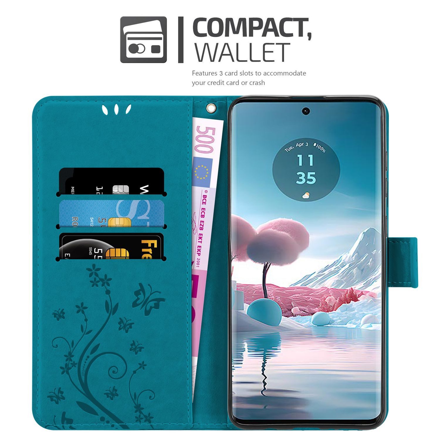 Cadorabo Handyhülle für Motorola Edge 40 Neo Hülle Motorola Edge 40 Neo, Hülle Schutzhülle Blumen Flower mit Standfunktion Kartenfach Magnet