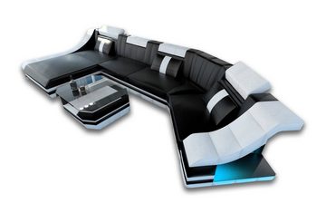 Sofa Dreams Wohnlandschaft Ledercouch Turino C Form Ledersofa Leder Sofa, Couch, mit LED, wahlweise mit Bettfunktion als Schlafsofa, Designersofa