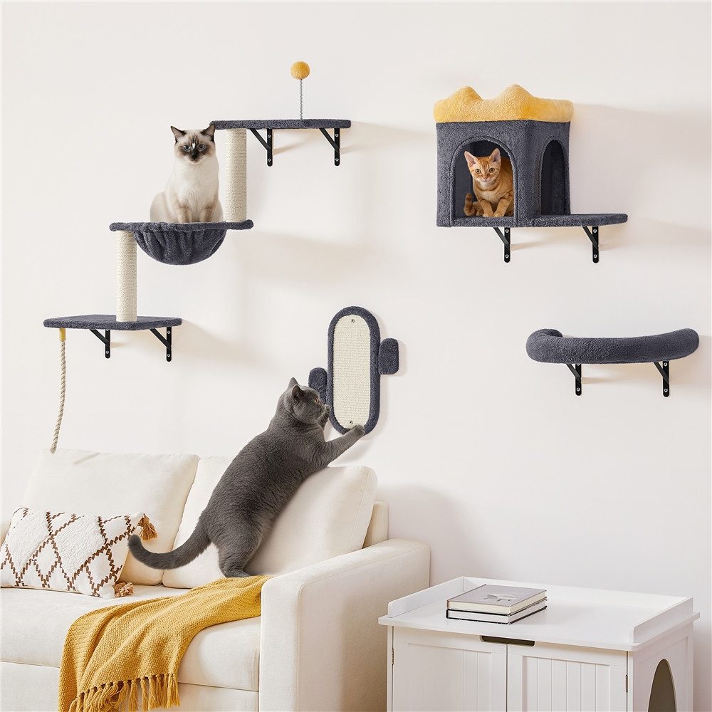 Yaheetech Katzen-Kletterwand Katzenmöbel-Set 4 teilig, mit Katzenhöhle & Katzenliege & Plattformen & Katzenkorb