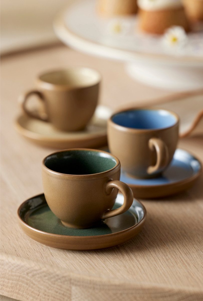 Bitz Espressotasse Espressotasse mit Untertasse wood/ocean 0,07 l, Steinzeug, Espressotasse mit Untertasse Wood 7 cl Wood/Ocean