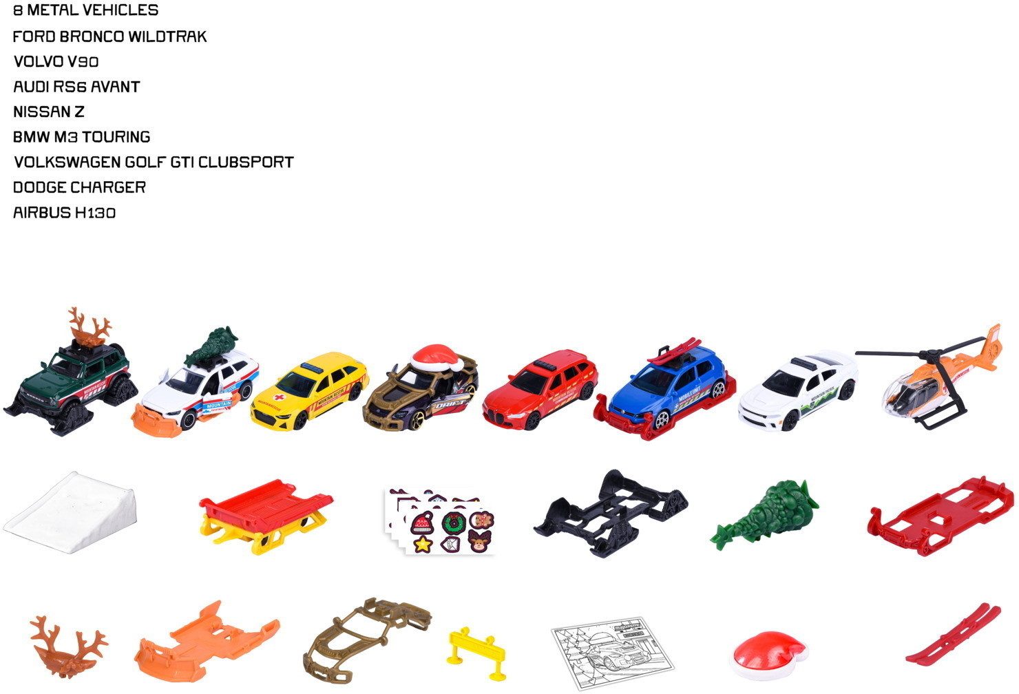 majORETTE Spielzeug-Auto Adventskalender Spielzeugauto 16x Zubehör + 8 Autos 7,5 cm 8504107001
