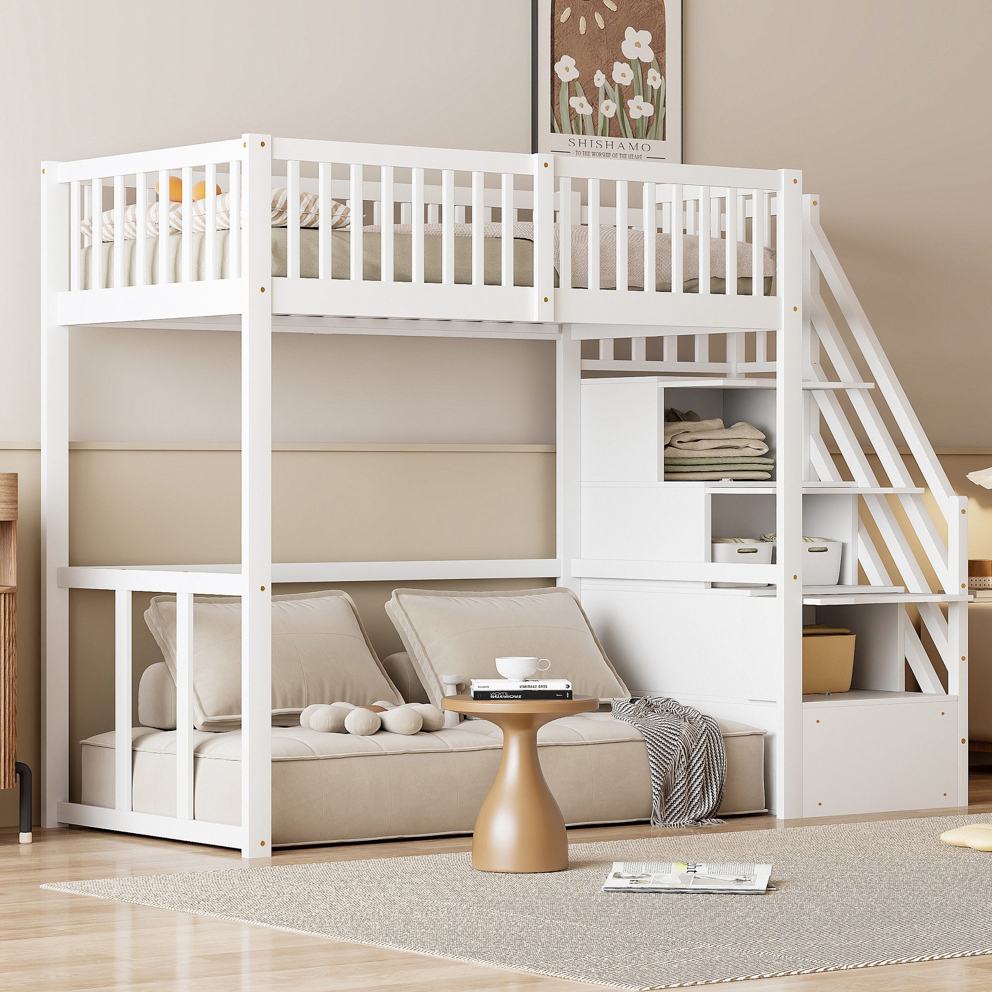 Odikalo Hochbett 90x200 140x200 Jugendbett Kinderbett mit Stauraum (Hochbet günstig online kaufen