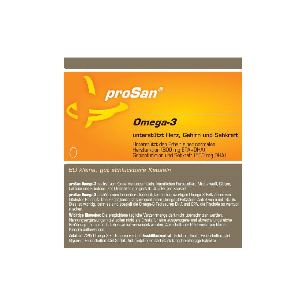 proSan Omega-3-Fettsäuren, natürliches Premium Fischöl mit 500 mg DHA, Kapseln, 60 St., 41 g