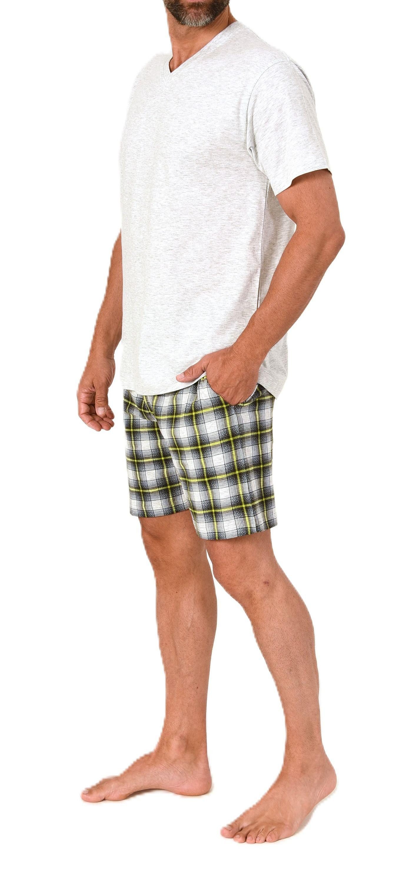 Normann Pyjama Normann Herren kurzarm Schlafanzug Shorty mit karierter Hose