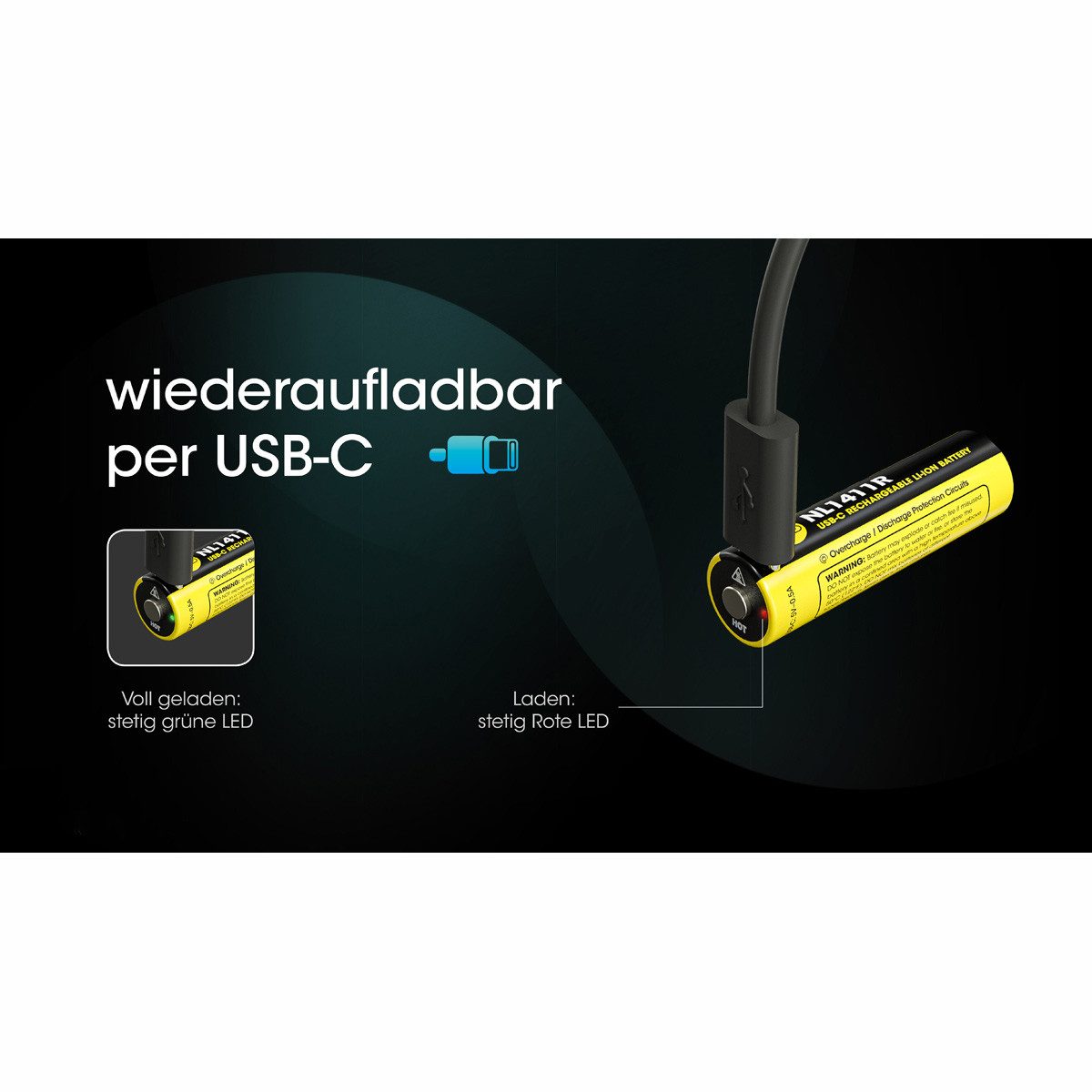 Nitecore NL1411R 14500 - Li-Ion Akku 1100mAh mit USB-Anschluss Akku