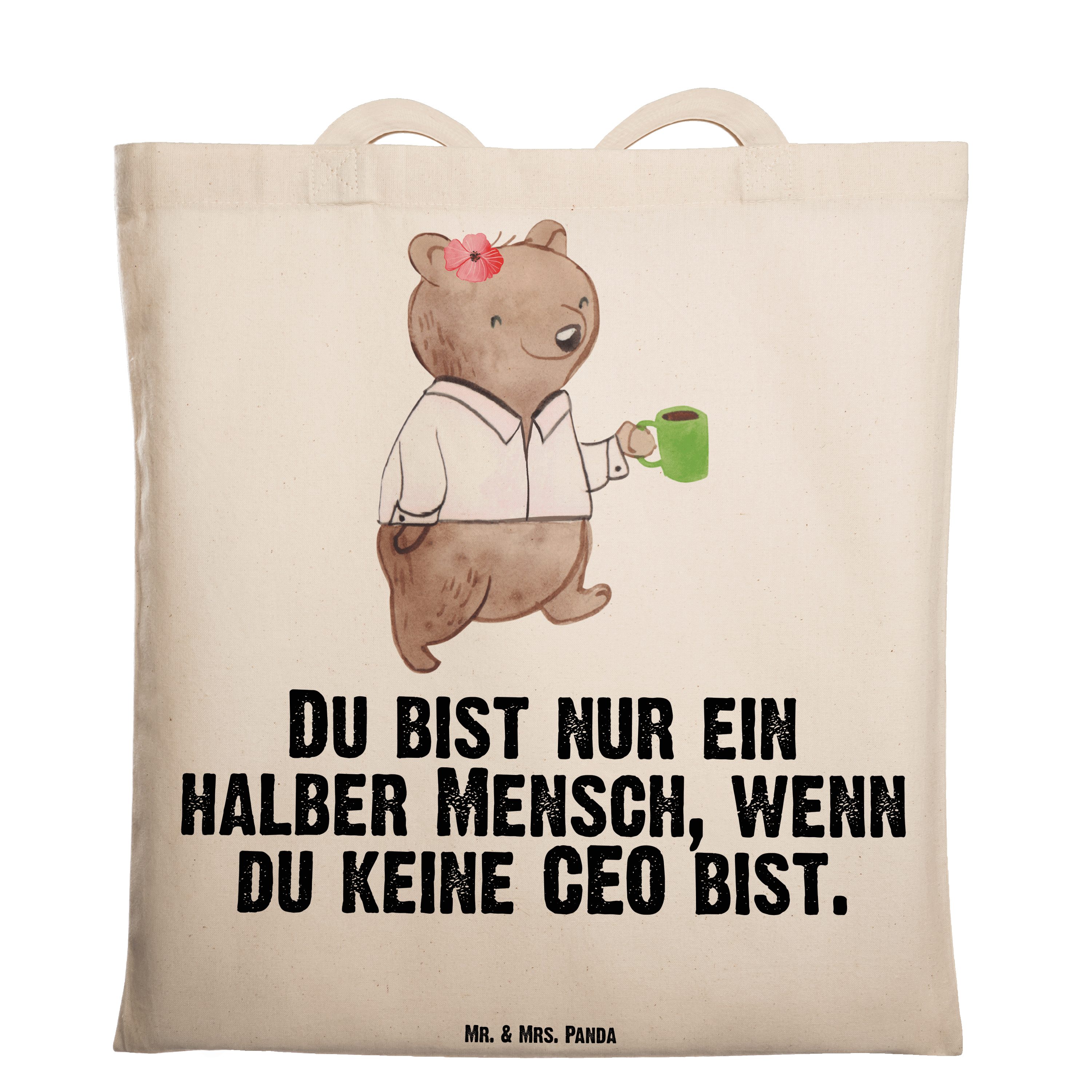 Mr. & Mrs. Panda Tragetasche CEO mit Herz - Transparent - Geschenk, Firma, Chef, Direktor, Kaffeel (1-tlg) | Canvas-Taschen