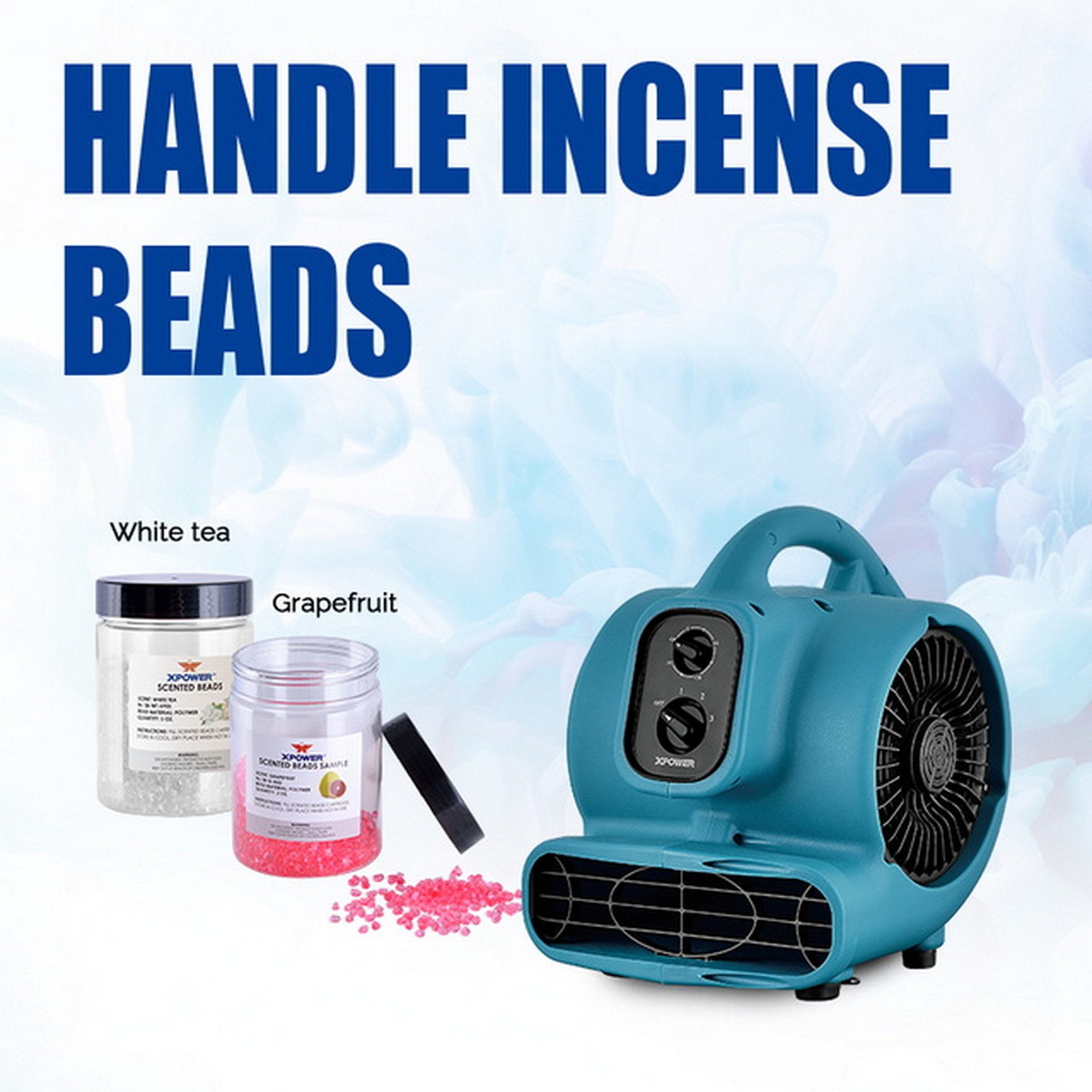 XPOWER Standventilator Bodenventilator Gebläse Duftluftdiffusor Bodenbläser Bodentrockner, mit Timer & 8 oz Aromaperlen, Schnelles Trocknen, 3 Gänge