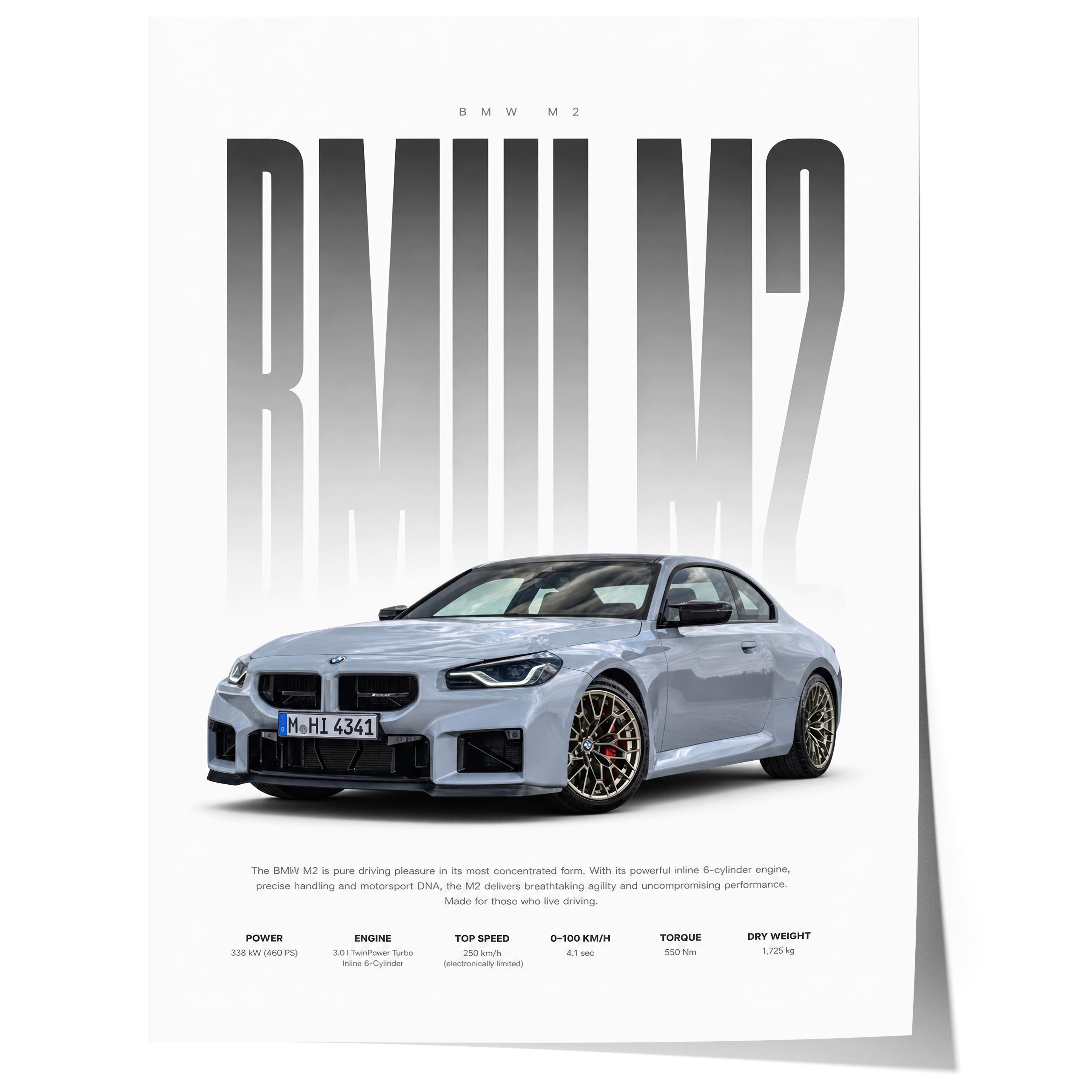 JUSTGOODMOOD Poster Sportwagen Coup Hellgrau Geschenkidee Performance Auto Wandbild Deko P, (1 St)