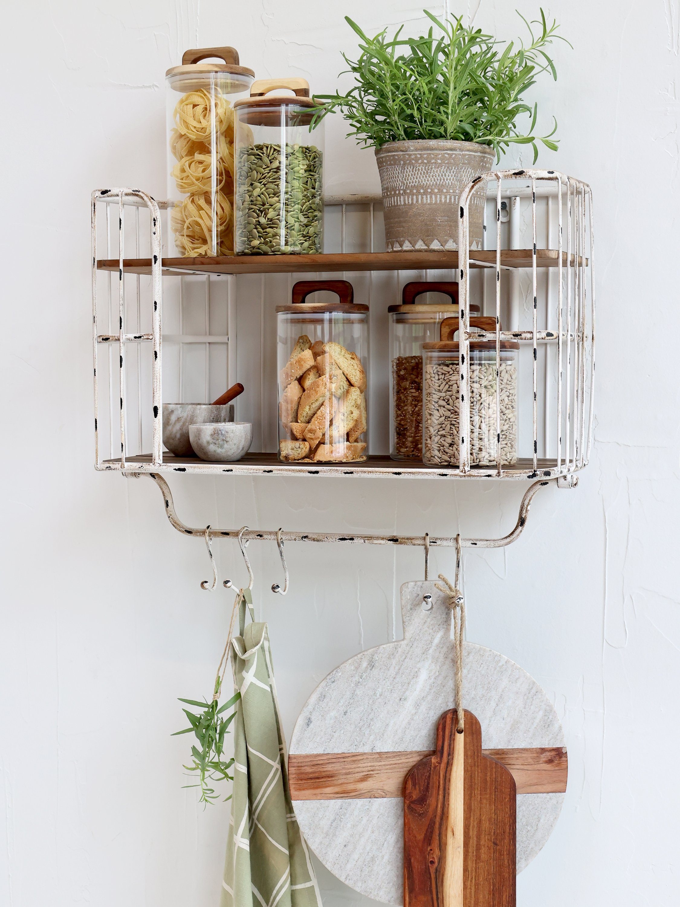 Chic Antique Wandregal Wandregal mit 2 Fächer u. 5 Haken H 45,5 x B 20,5 x günstig online kaufen