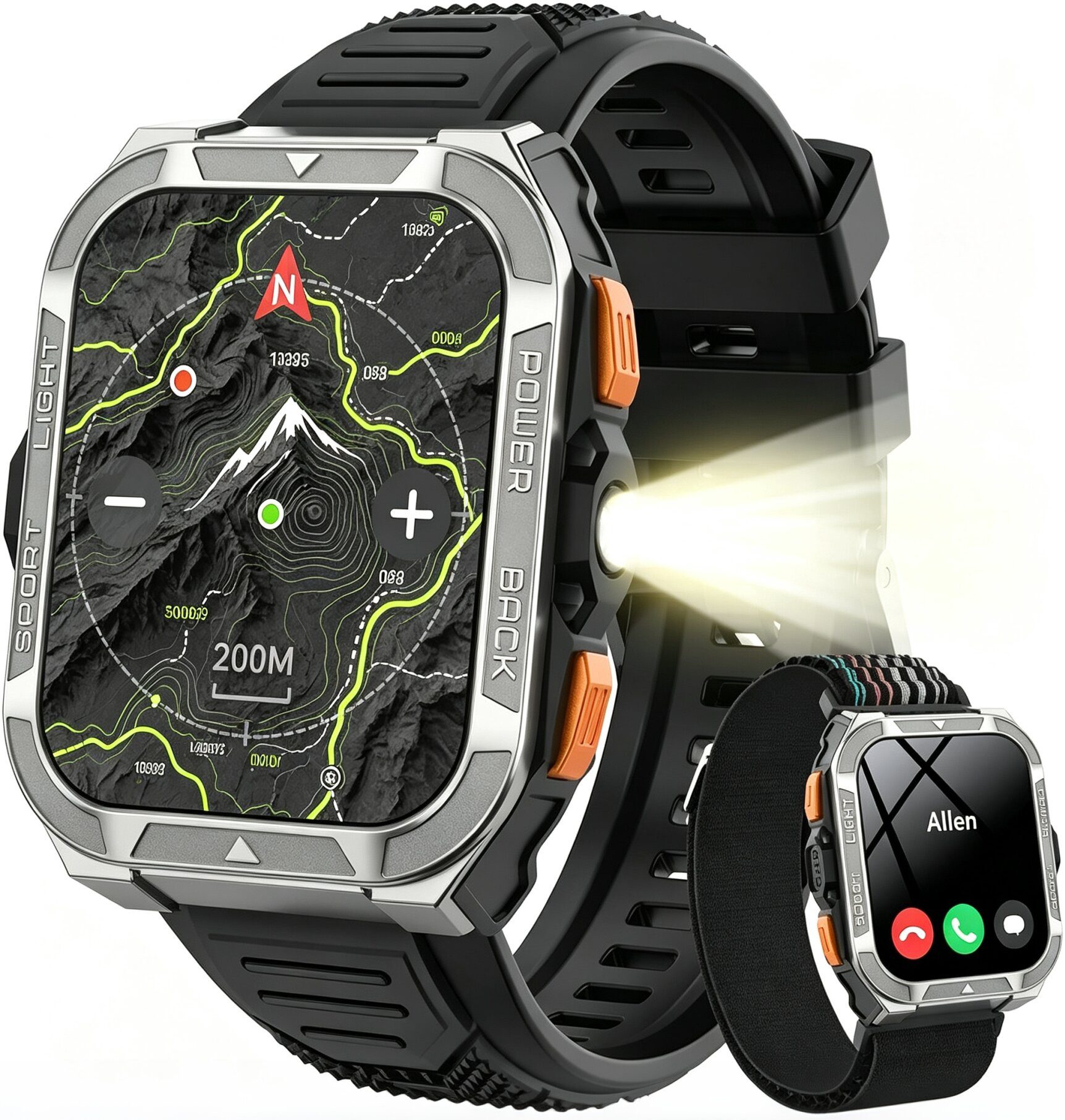 blackview 1,91" Smartwatch Herren GPS Outdoor Sportuhr Bluetooth Telefonie Smartwatch (1,91 Zoll, iOS/Android)