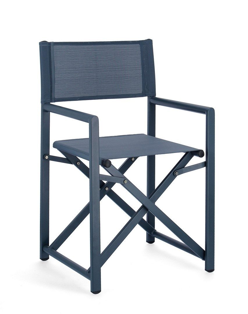 Natur24 Esszimmerstuhl 2er Set Regiestühle Taylor 48 x 56 x 86 cm Aluminium Textil Blau