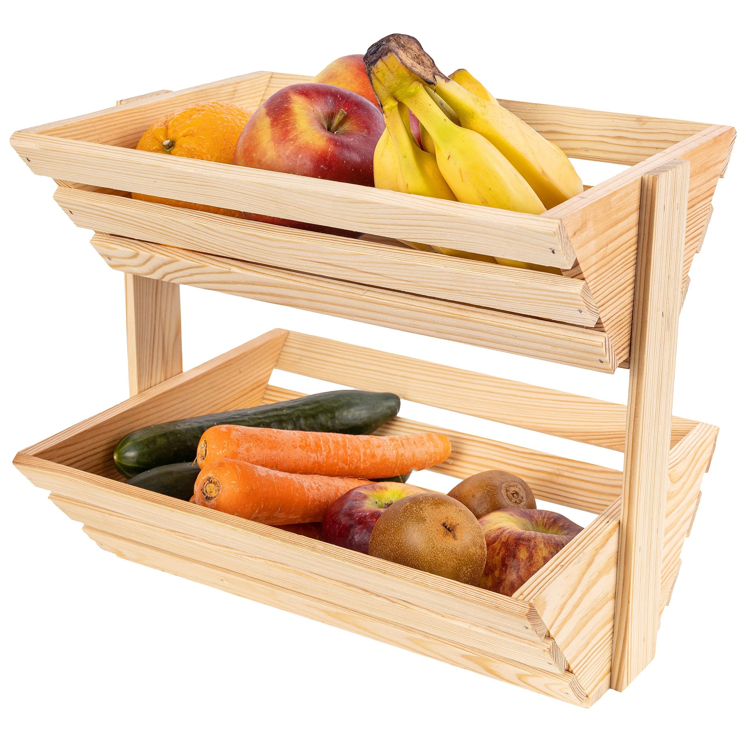 Creative Home Dekokorb Obstkorb Holz mit 2 Etagen 36 x 28 x 30 cm