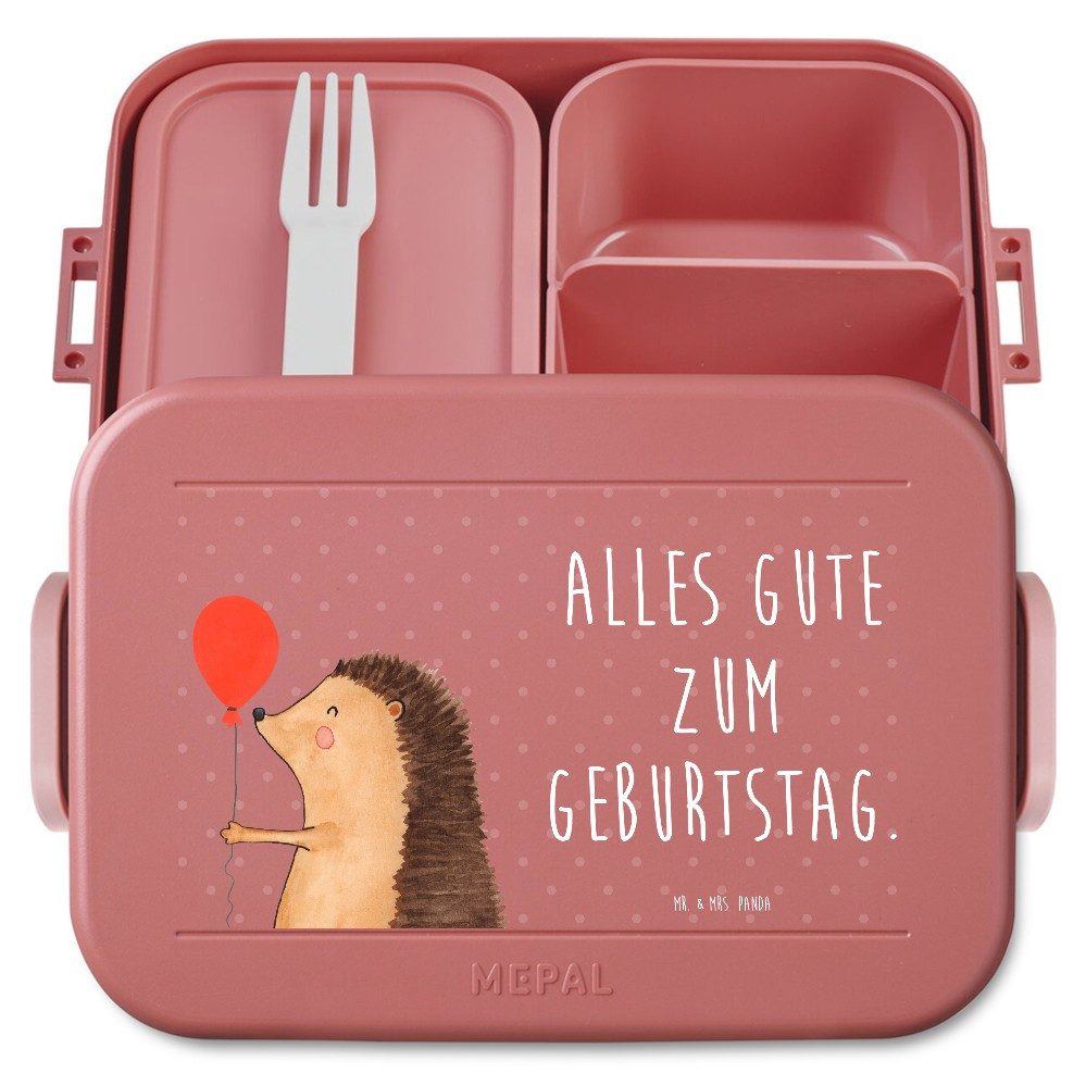 Mr. & Mrs. Panda Butterdose Igel Luftballon Motiv, Bento Box, Rot Pastell, Bentobox, Glückwunsch, Polypropylen lebensmittelecht, (Packung), Essensbox Meal Prep Box Glückwunsch