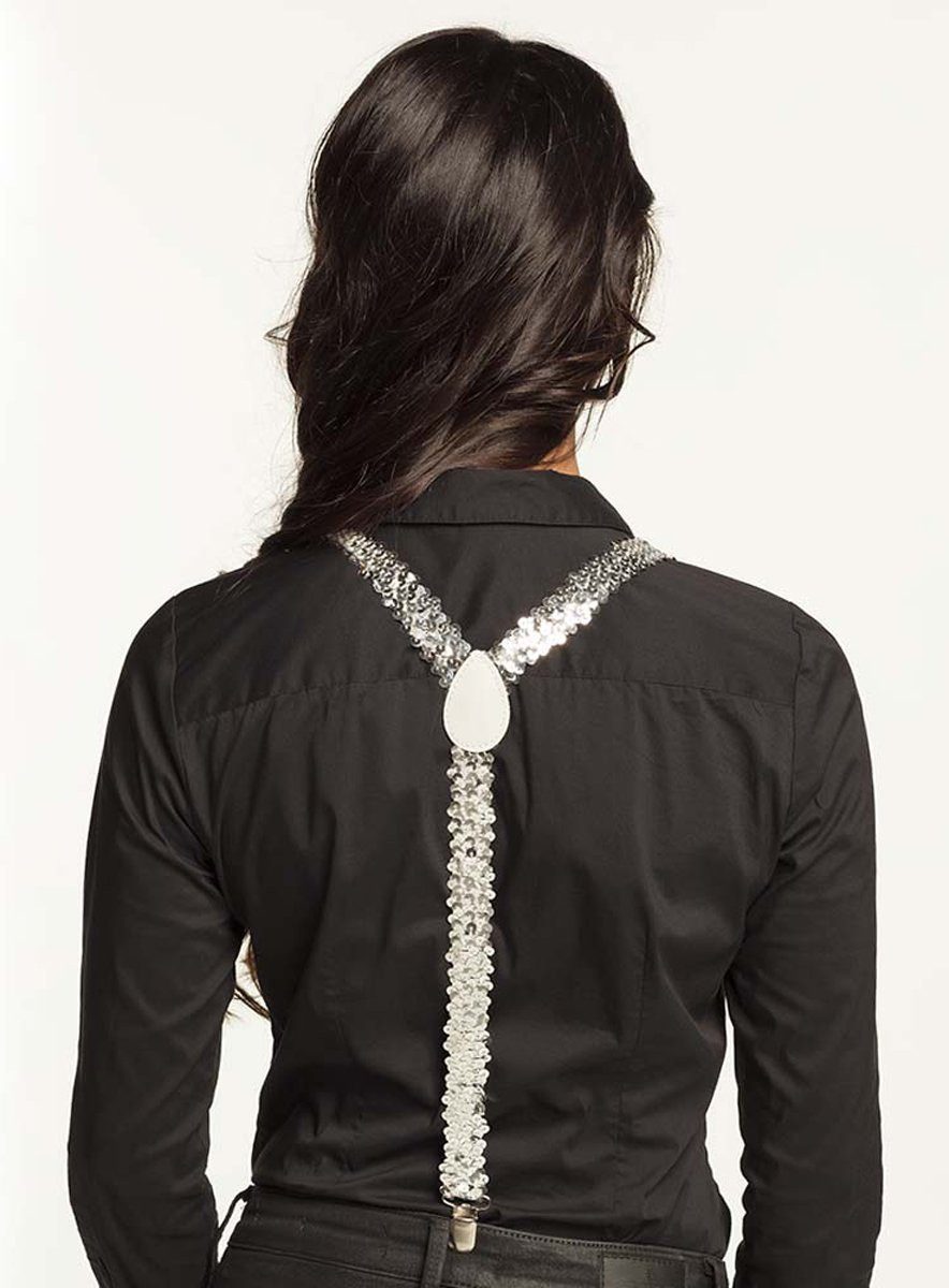 Widdmann Hosenträger Hosenträger Pailletten silber Mit Metall-Clips und Schnallen zur variablen Größenanpassung