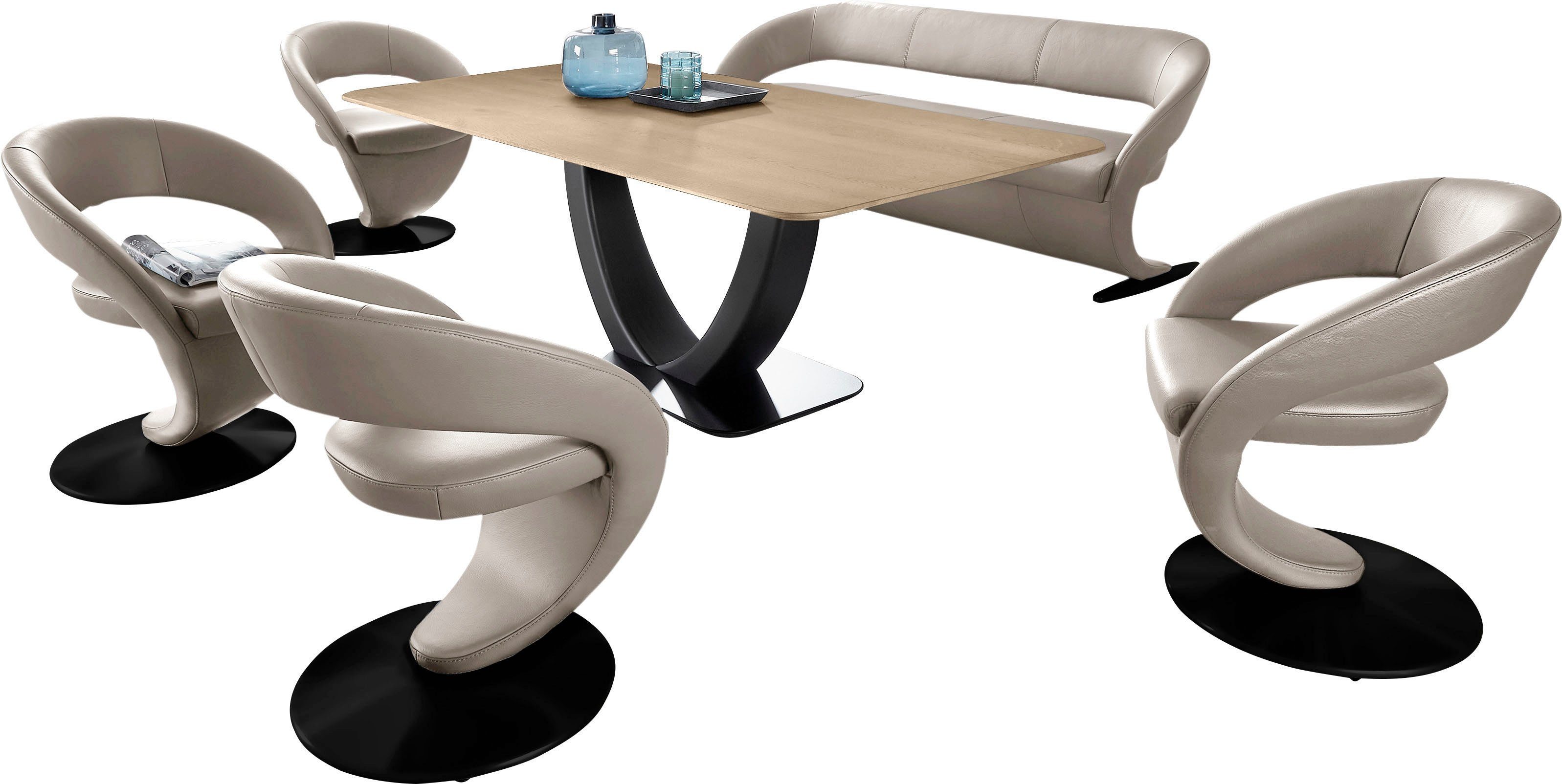 Wohnen 4 Design-Drehstühlen & Tisch Essgruppe und Design-Solobank 180x90cm (Set), in Wave, K+W mit Komfort