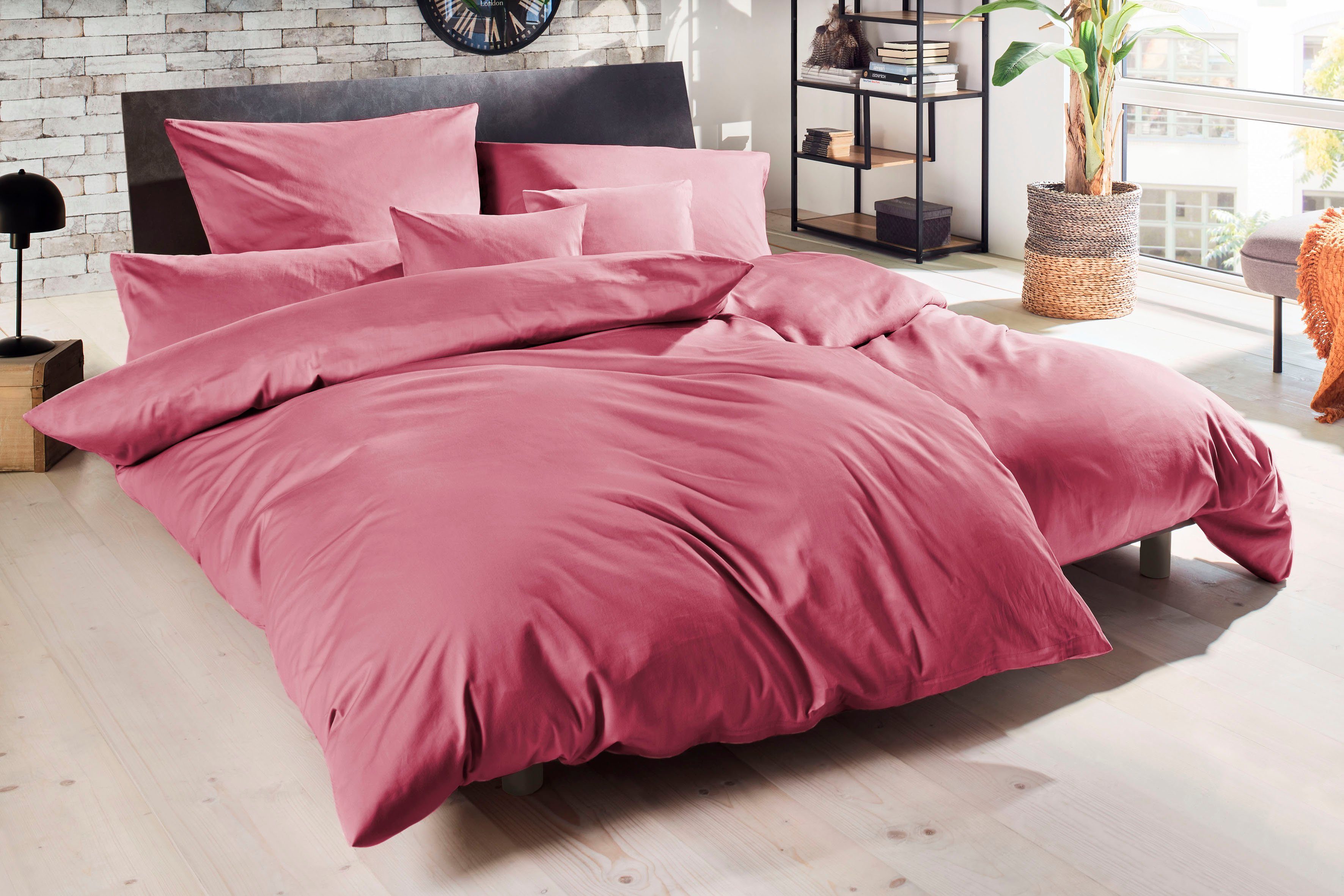 Primera Bettwäsche Uni Luxus-Satin in Gr. 135x200, 155x220 oder 200x200 cm, Satin, 2 teilig, Bettwäsche aus Baumwolle, unifarbene Bettwäsche mit Reißverschluss