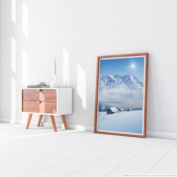 Sinus Art Poster 90x60cm Poster Winterlandschaft mit Hütten im Bergtal