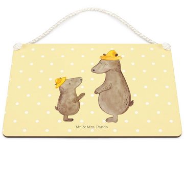 Mr. & Mrs. Panda Hinweisschild DIN A5 Bären mit Hut - Gelb Pastell - Geschenk, Mama, Wandschild, Pap, (1 St), Herzliche Botschaften