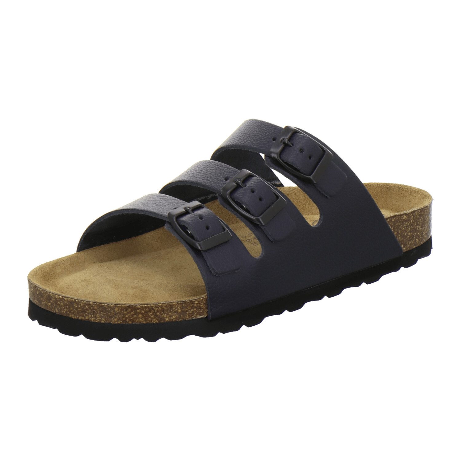 AFS-Schuhe 213350 Dreischnaller Pantolette für Damen mit Fußbett, bequeme Sandalen aus Leder