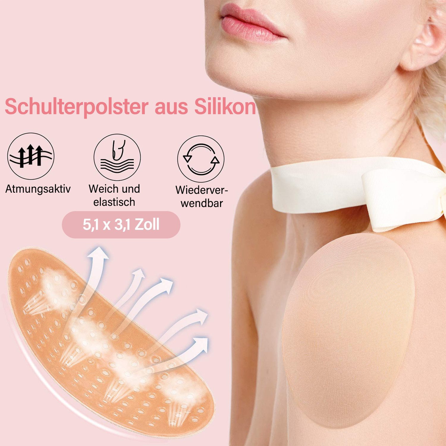 MOPUEA Schulterpolster Klebe-Schulterpolster 4 Paar Schulterverstärker Unisex Selbstklebend, Schulter Push-Up Pads Silikon Schaumstoff unsichtbar wiederverwendb – Bild 4 von 5