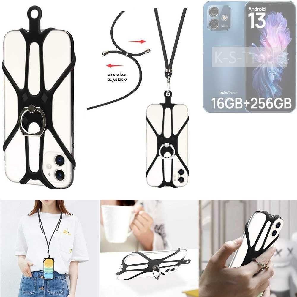 K-S-Trade Handyhülle für Ulefone Note 16 Pro, 3in1 Handykette Handyband Handykordel Halsband Smartphone-Ring