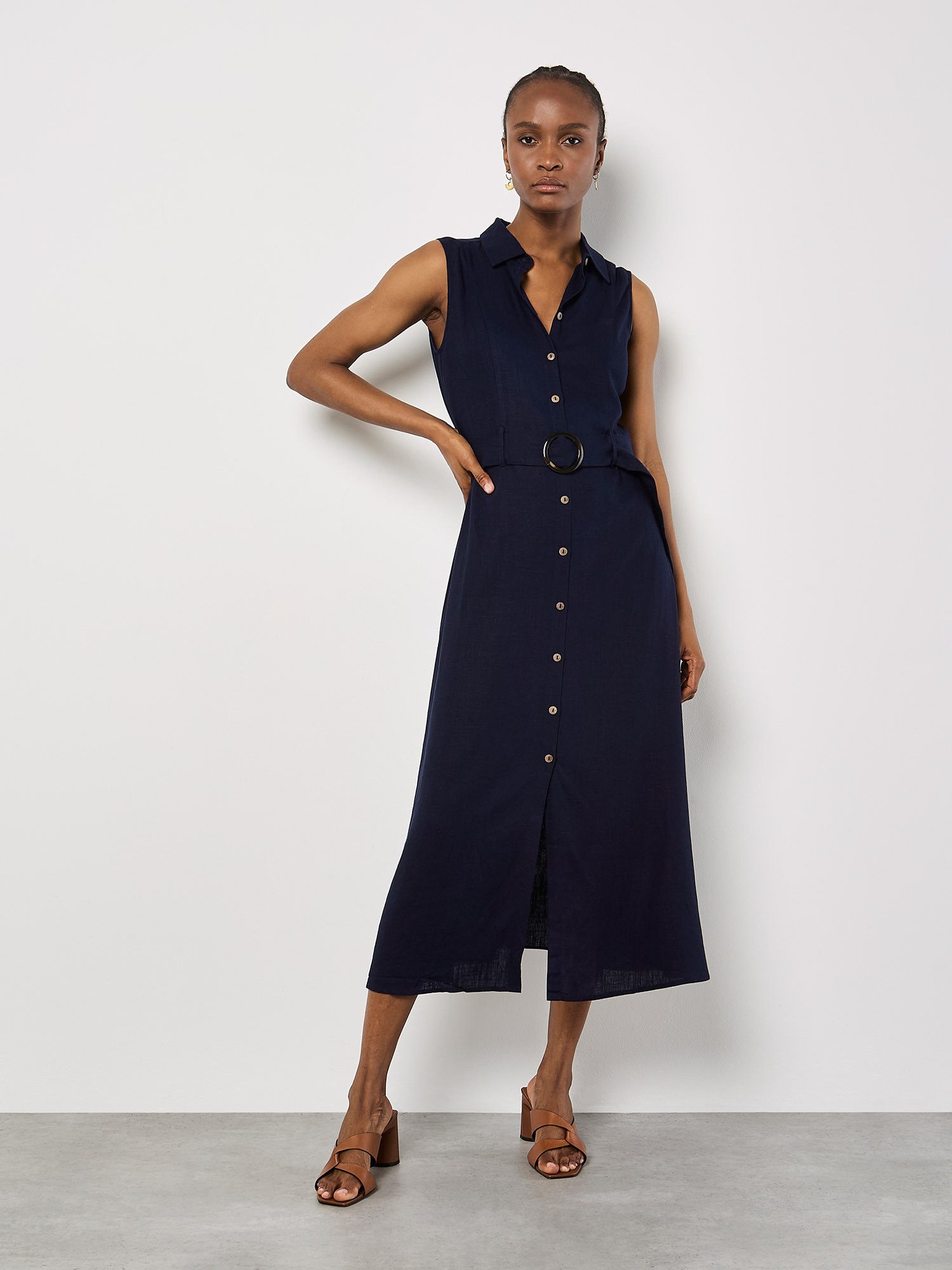 Apricot Midikleid Midikleid aus Leinenmischung (mit Stoffgürtel) mit Gürtel