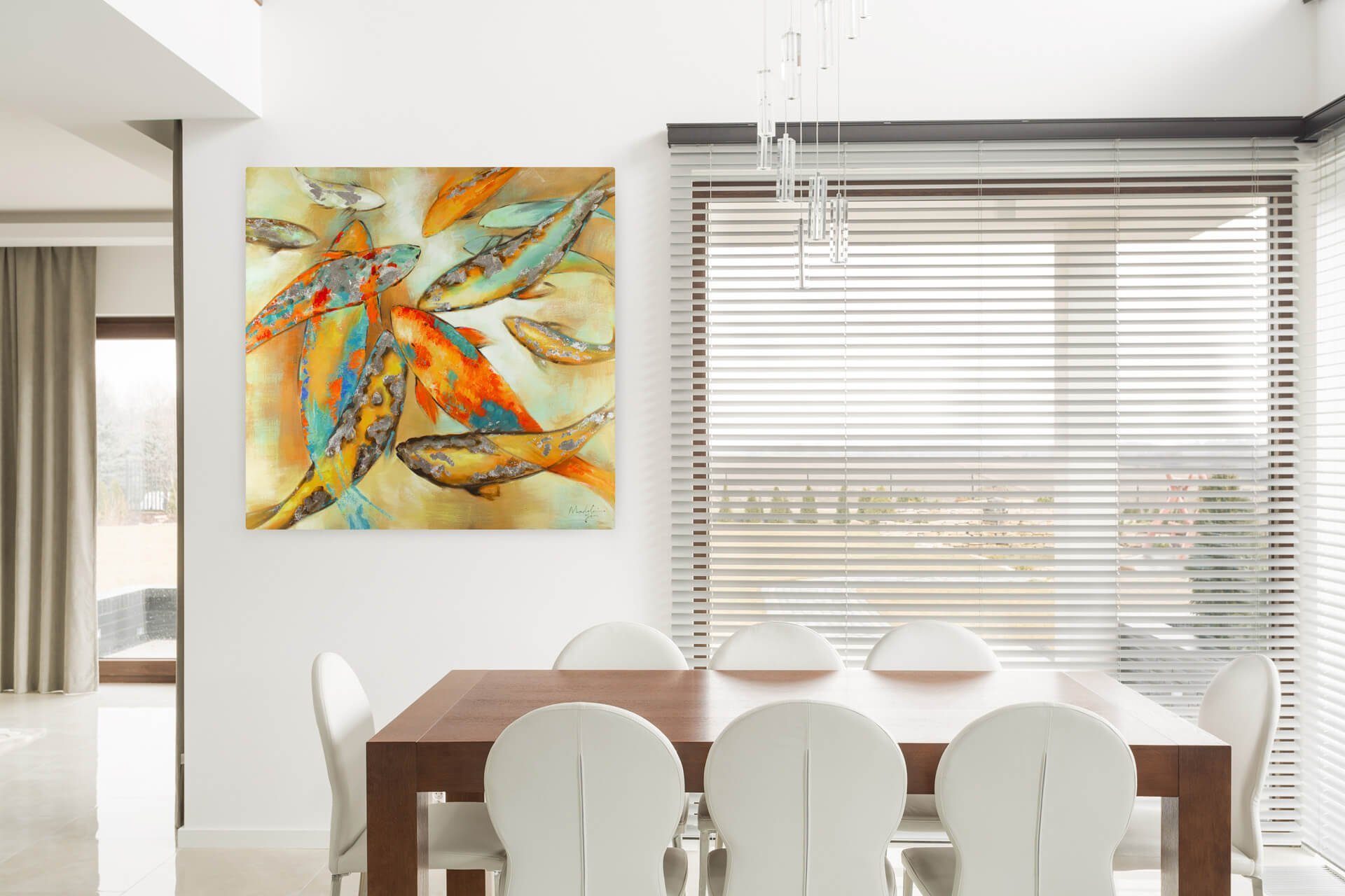 Leinwandbild Wohnzimmer Wandbild Koi KUNSTLOFT 100% cm, 80x80 Der HANDGEMALT Gemälde