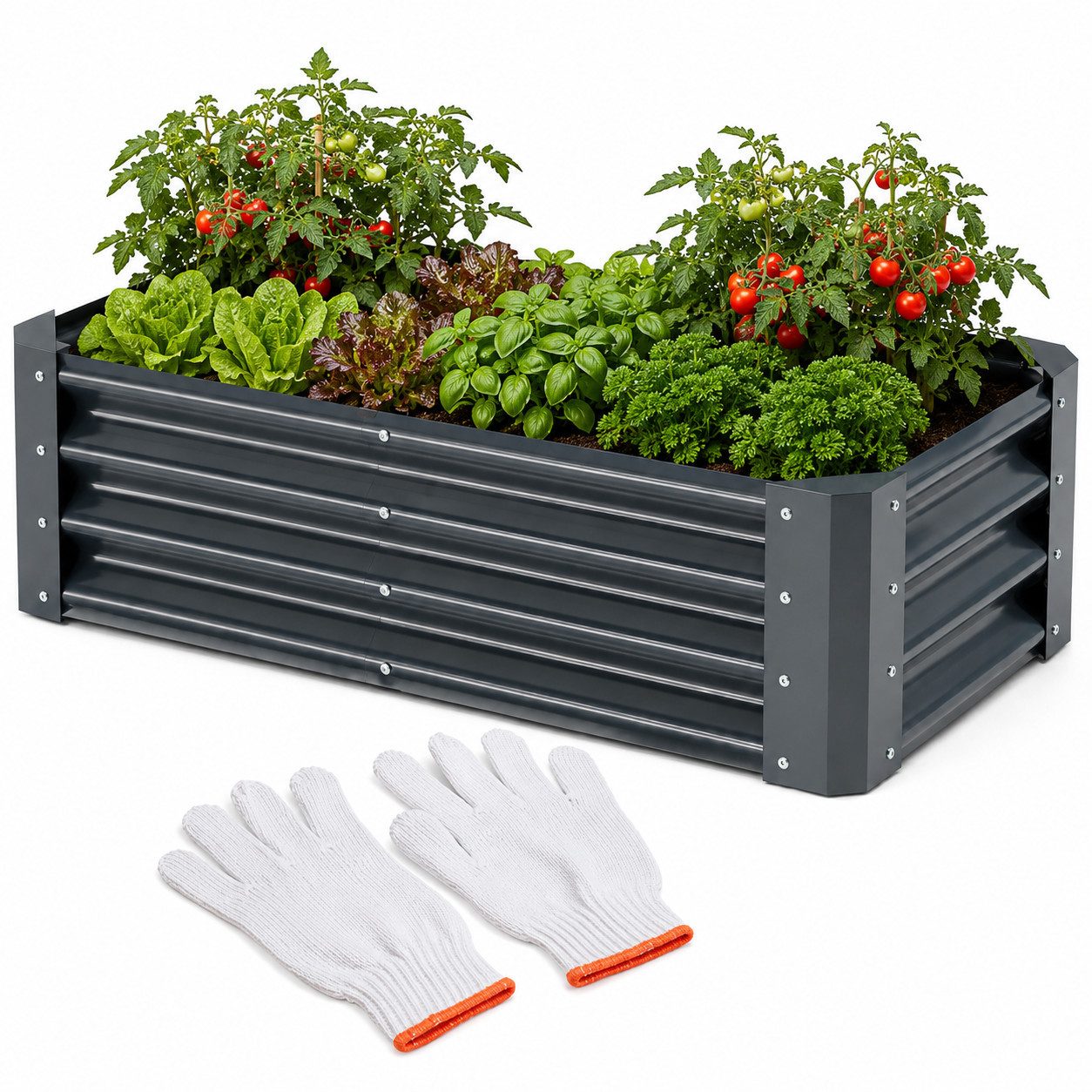 Onbest Hochbeet Metall aus verzinktem 0,4mm Stahl, inklusive Werkzeug & Handschuhe