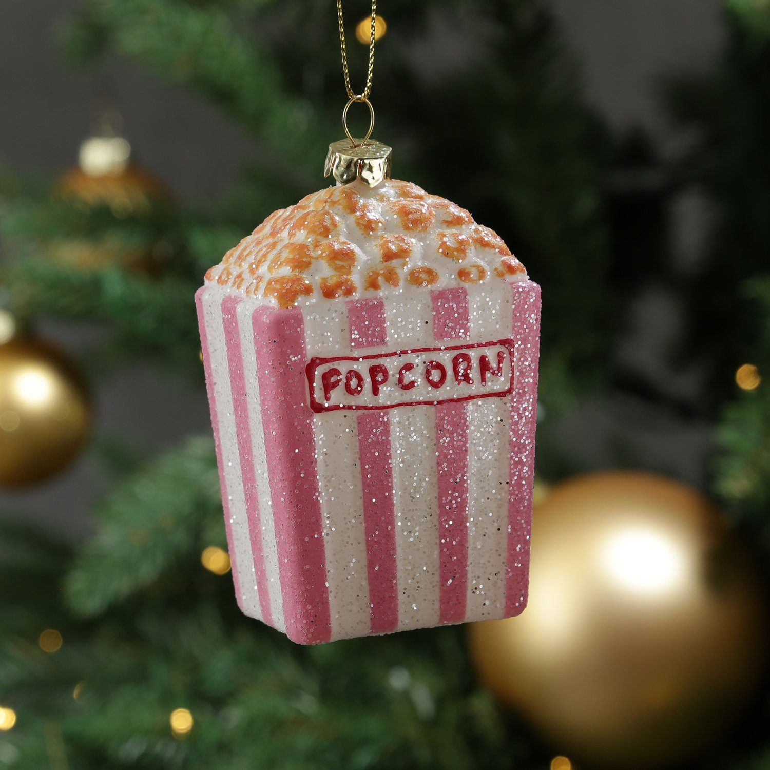 MARELIDA Christbaumschmuck Baumschmuck Popcorn Tüte lustige Baumdeko bruchfest H: 10cm rosa weiß