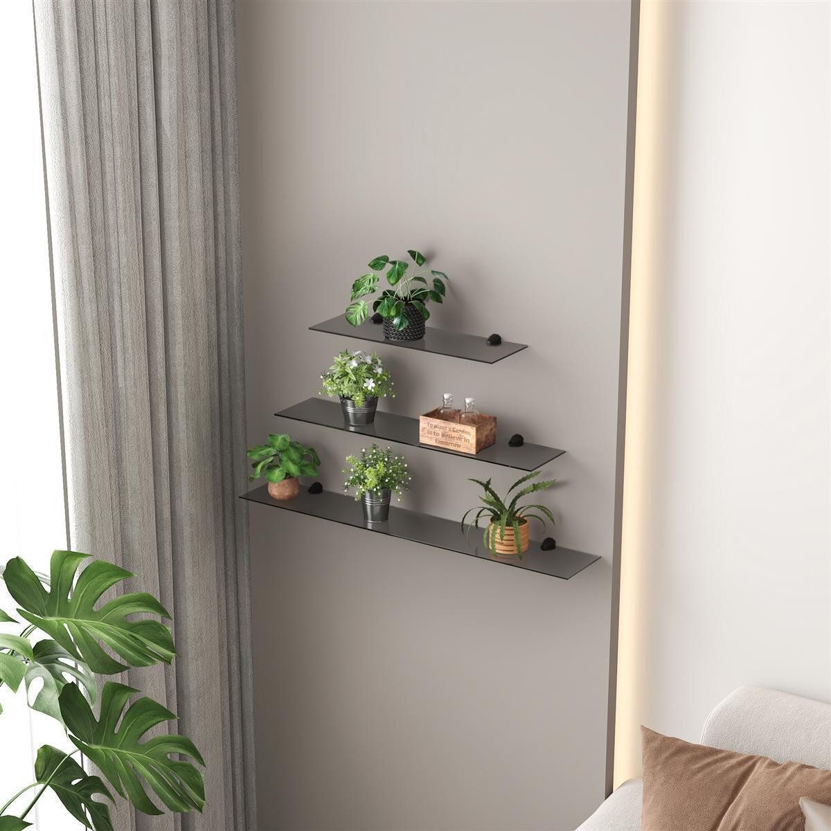 HOOZ Wandregal Glas Wandregal Grauglas - 30 - 100 cm