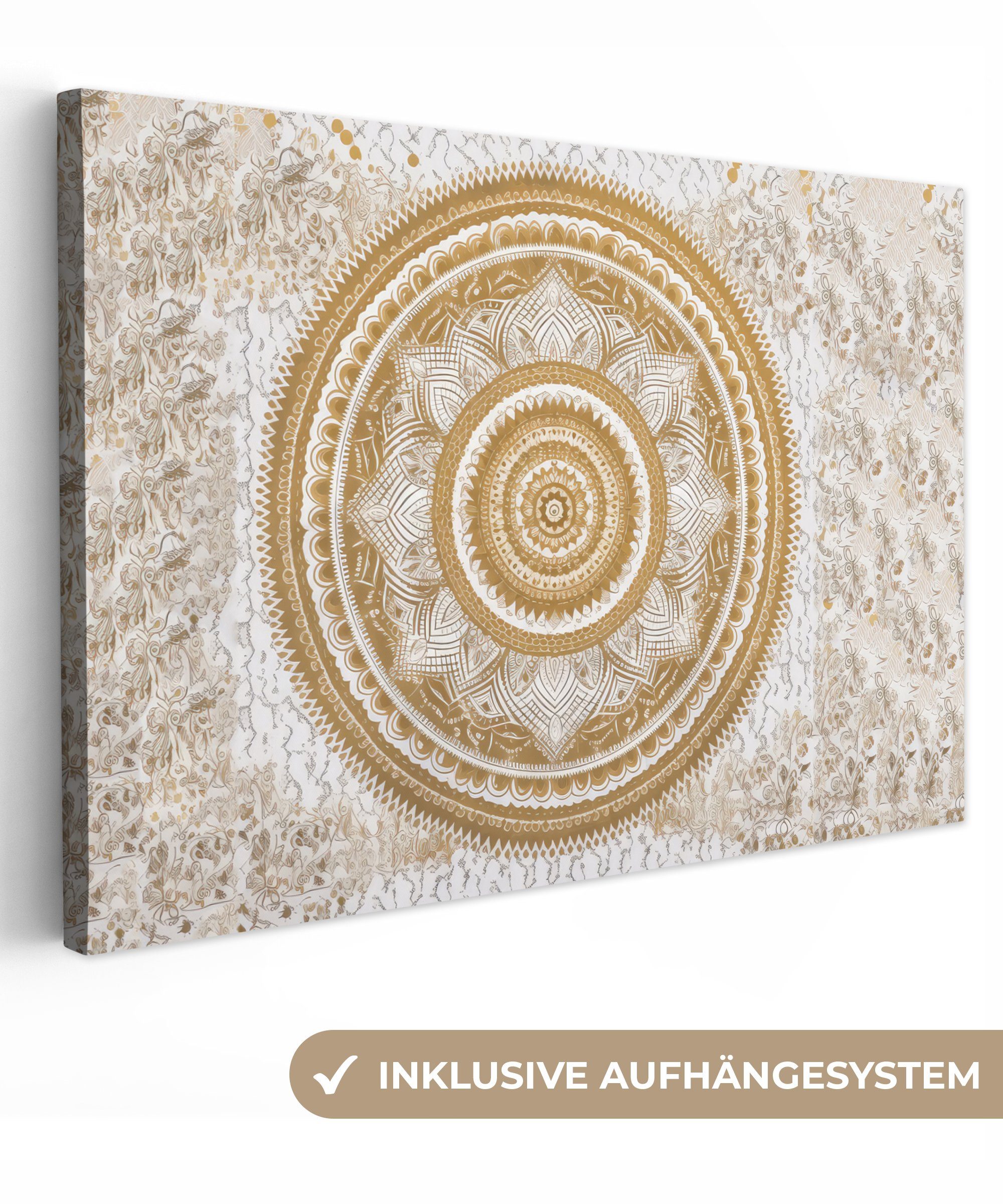 OneMillionCanvasses® Leinwandbild Mandala - Blumen - Gold - Weiß - Design, günstig online kaufen